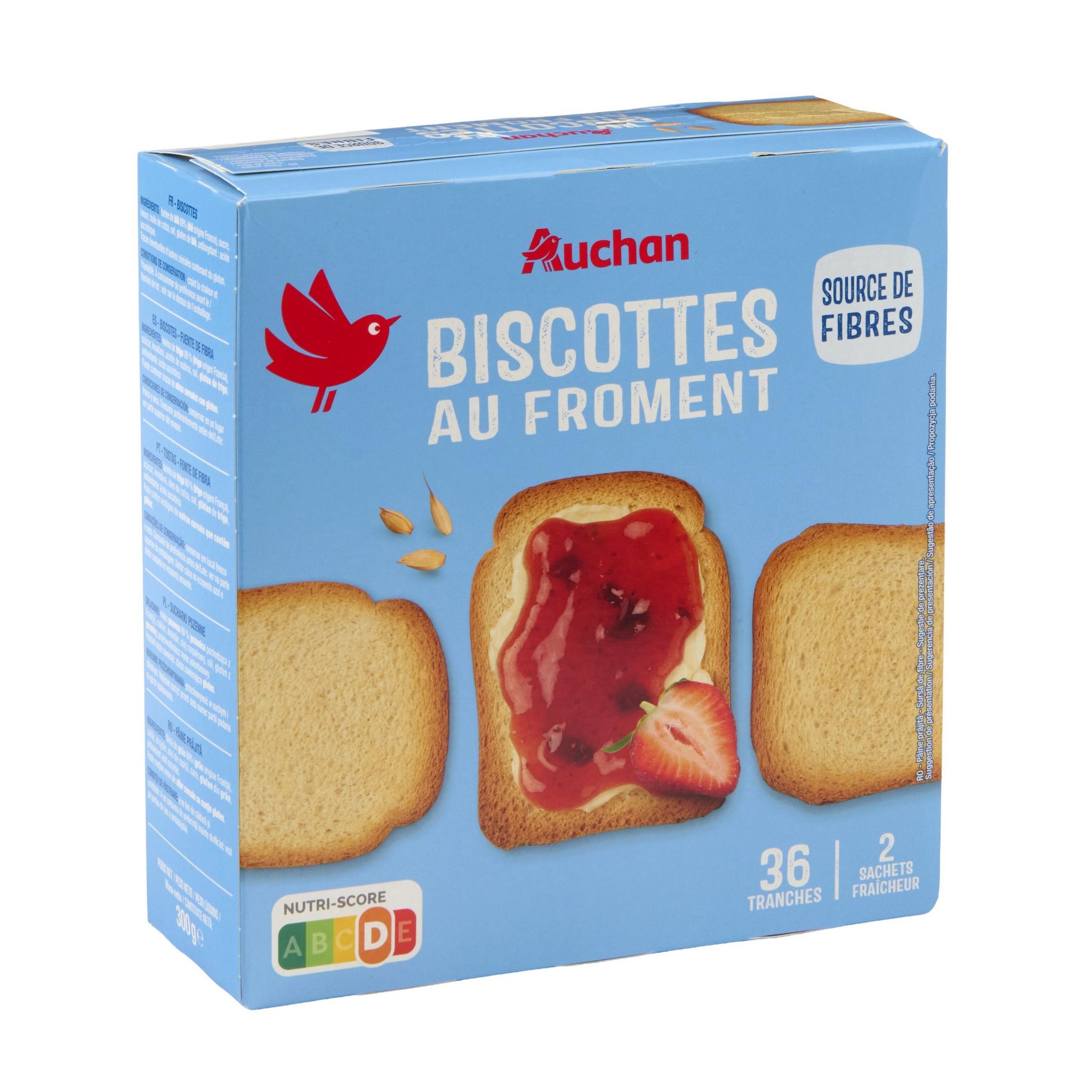 Voir la diapositive 5 : AUCHAN Biscottes au froment sans huile de palme 2x18 biscottes 300g