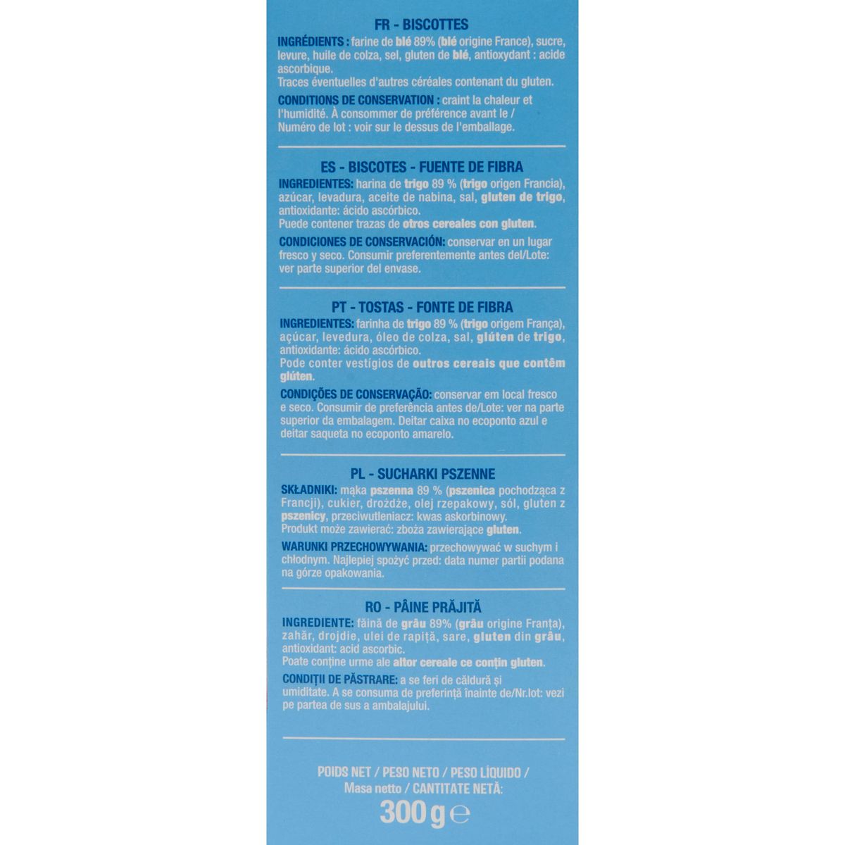 AUCHAN Biscottes au froment sans huile de palme 2x18 biscottes 300g