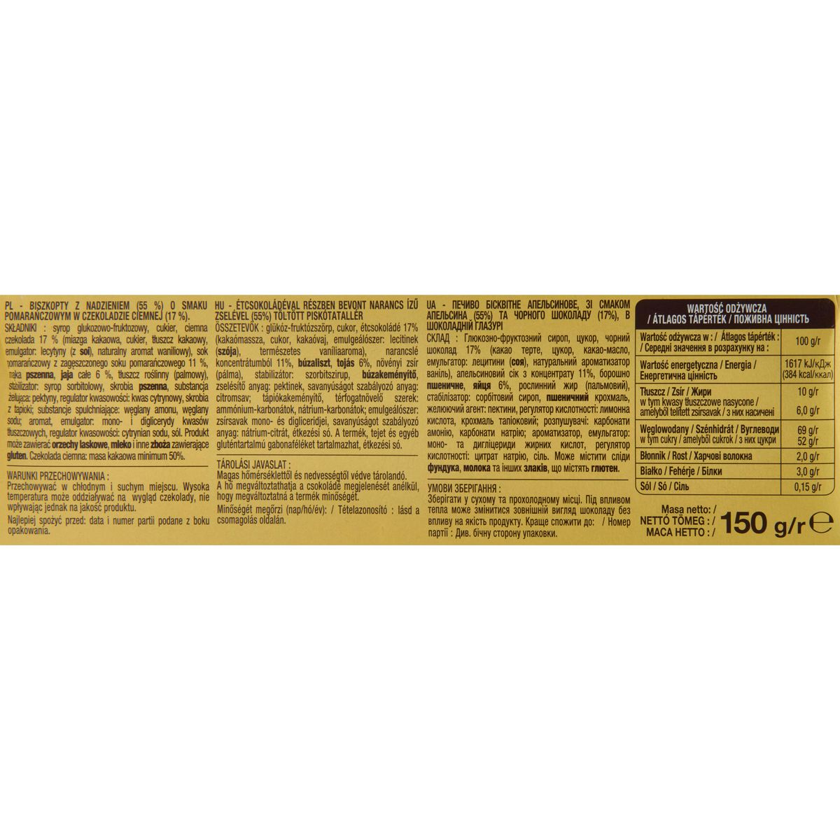 AUCHAN Génoises nappées de chocolat noir saveur orange 12 biscuits 150g