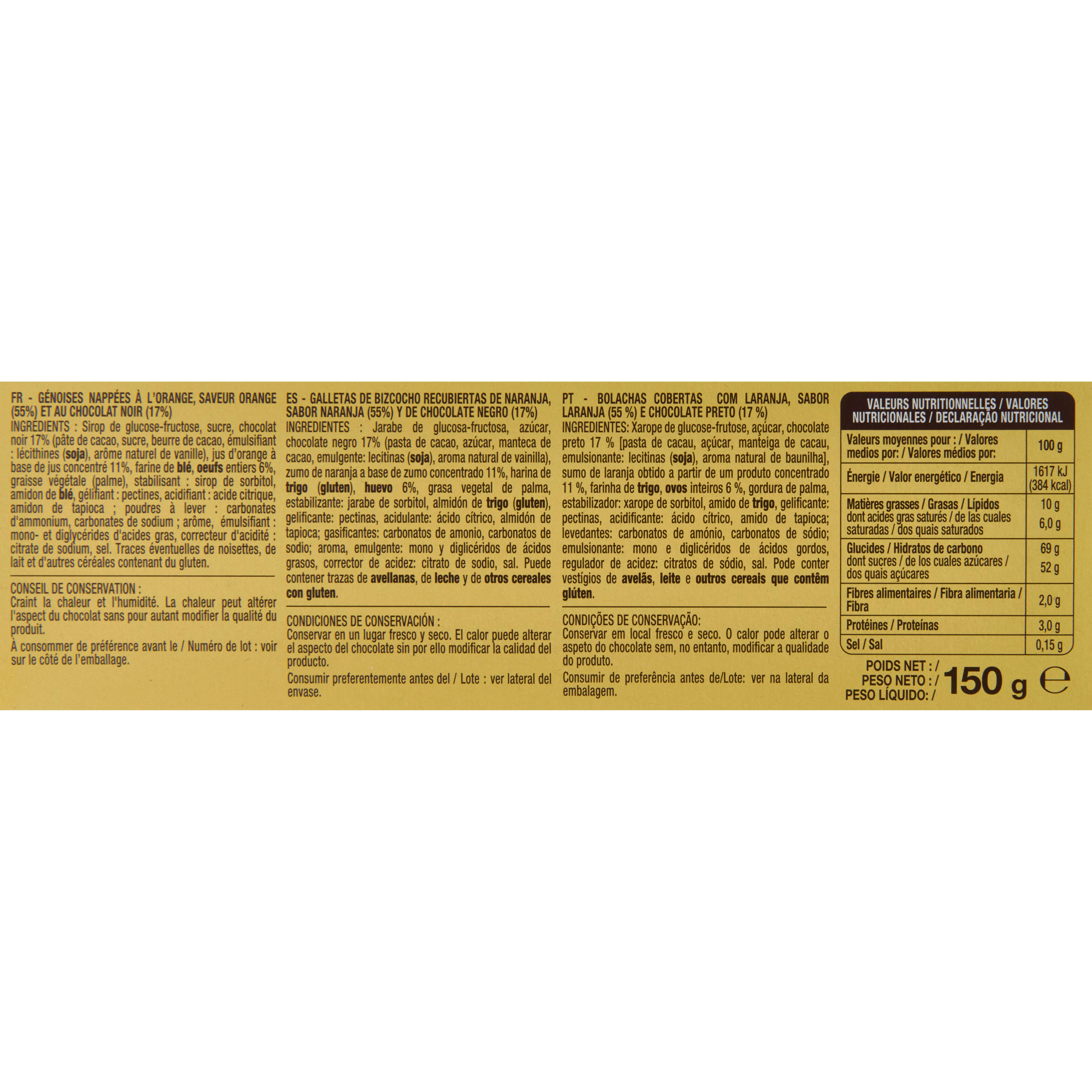 Voir la diapositive 6 : AUCHAN Génoises nappées de chocolat noir saveur orange 12 biscuits 150g