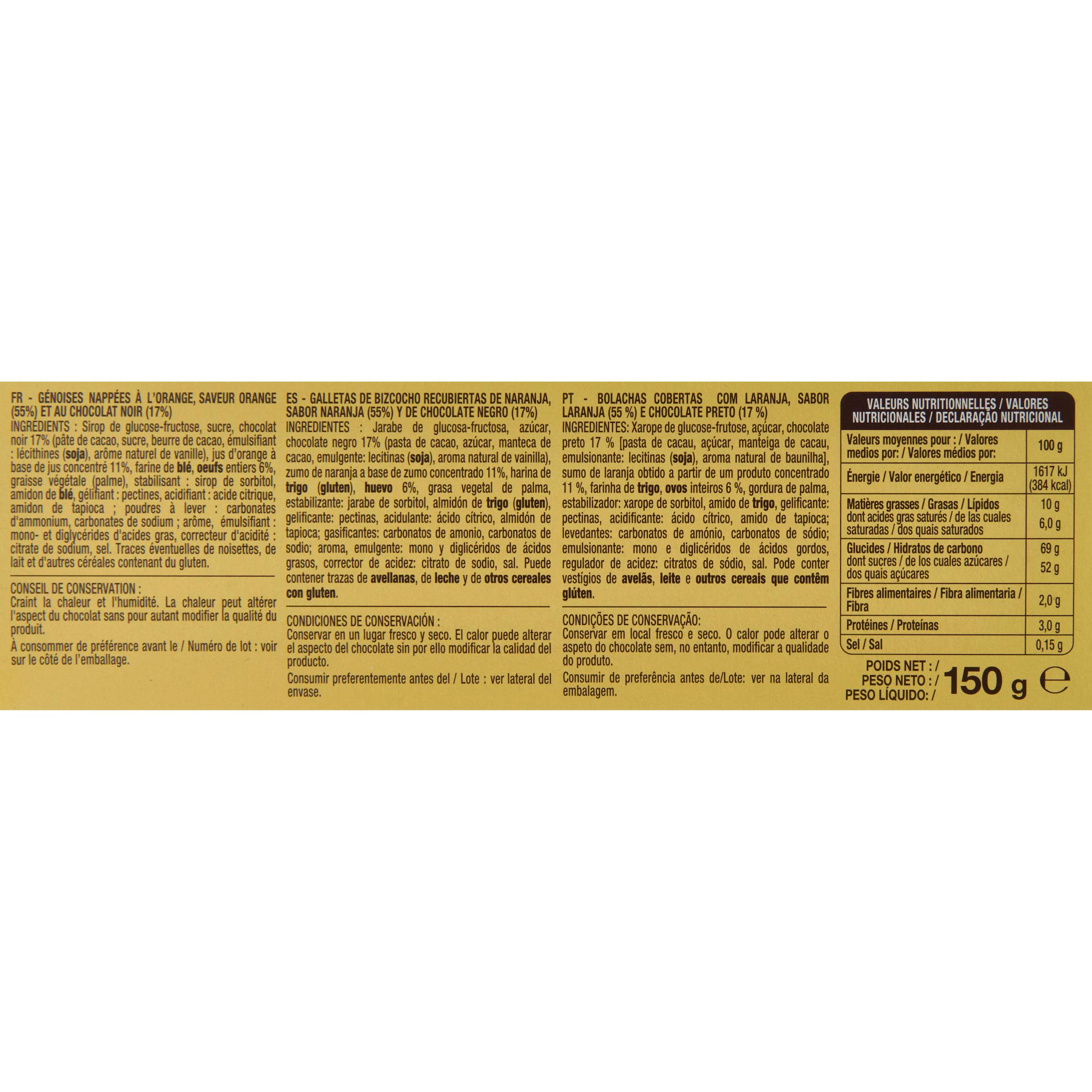 Voir la diapositive 6 : AUCHAN Génoises nappées de chocolat noir saveur orange 12 biscuits 150g