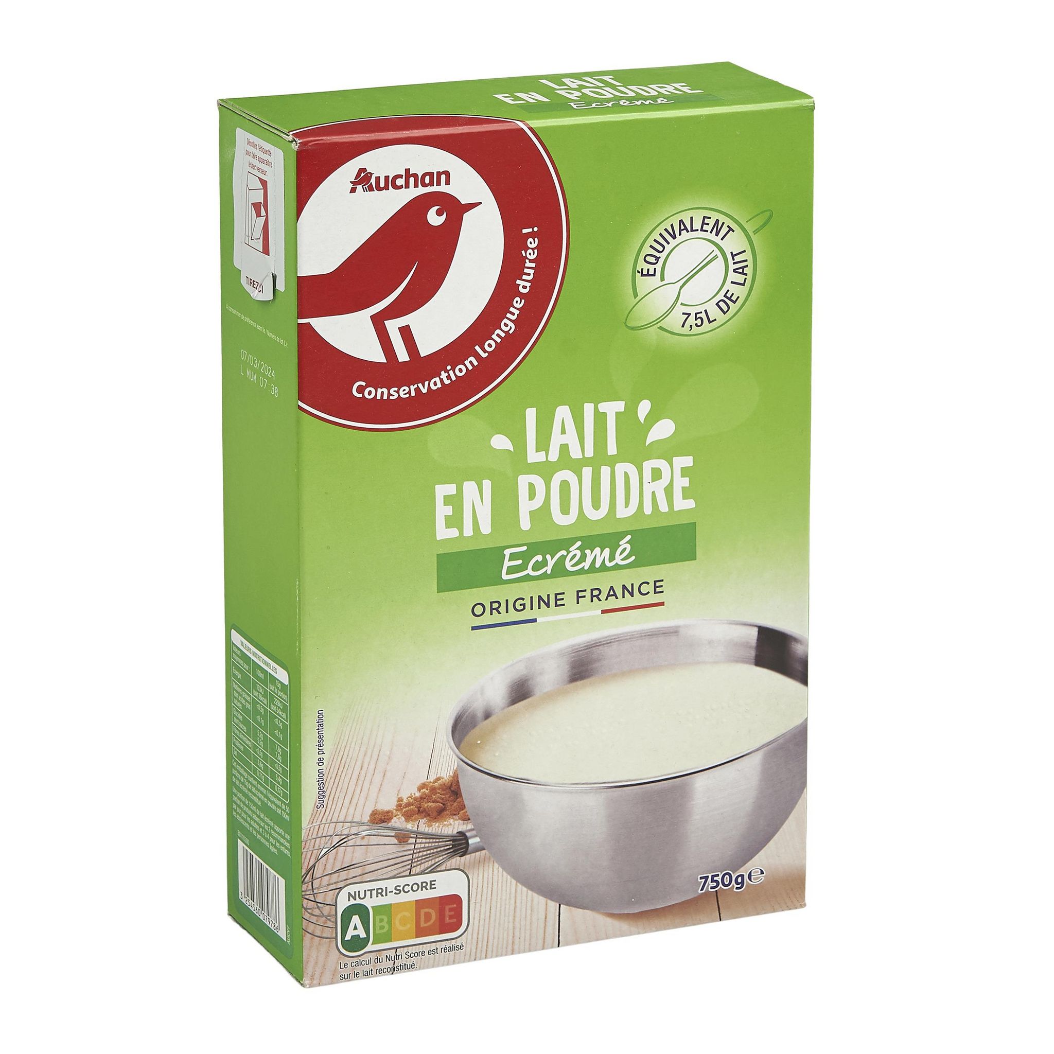 Voir la diapositive 2 : AUCHAN Lait en poudre écrémé origine France 750g
