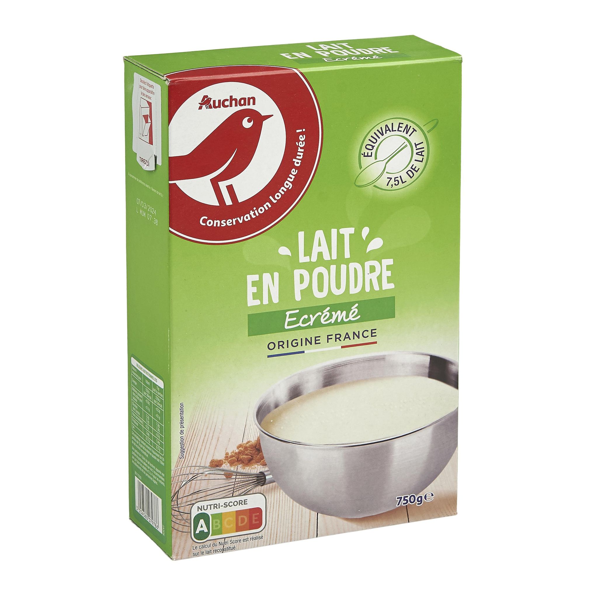 Voir la diapositive 3 : AUCHAN Lait en poudre écrémé origine France 750g