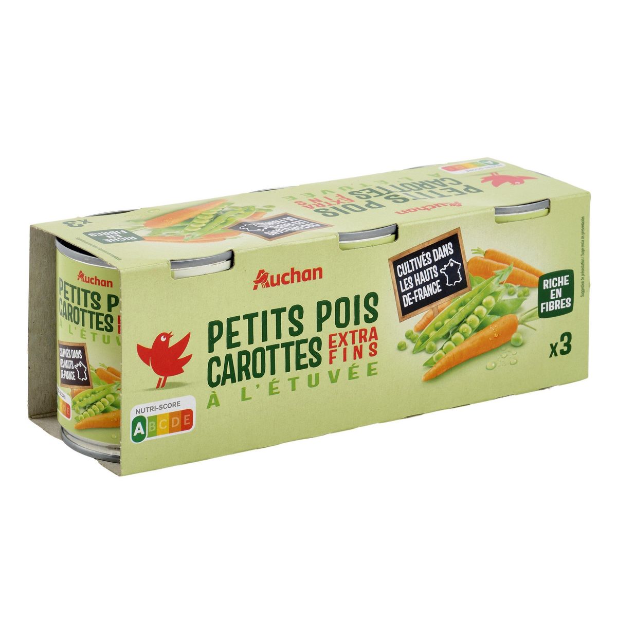 AUCHAN Petits pois carottes extra-fins 3x130g