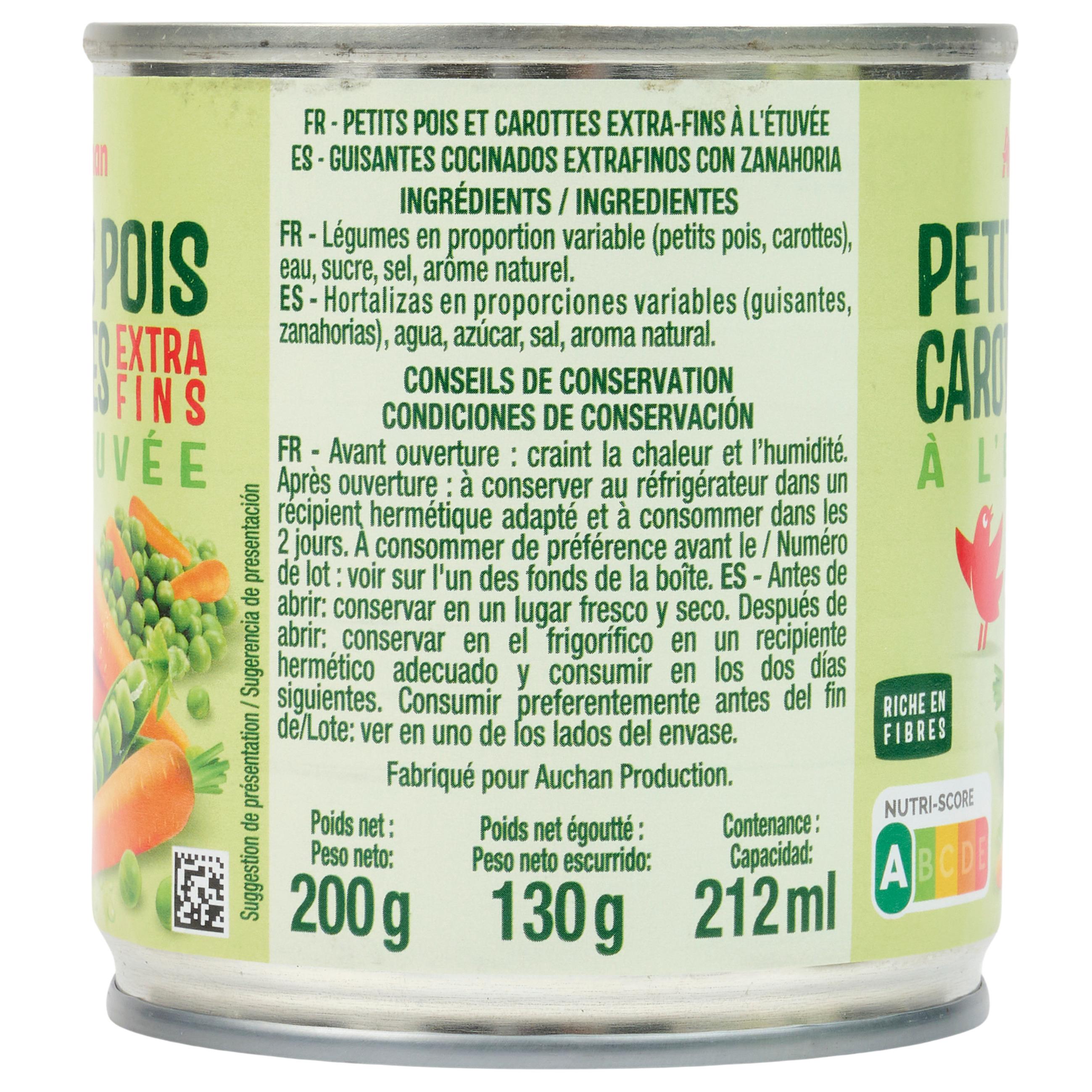 Voir la diapositive 5 : AUCHAN Petits pois carottes extra-fins 3x130g