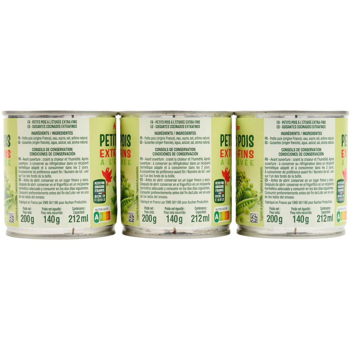 AUCHAN Petits pois extra-fins 3x140g
