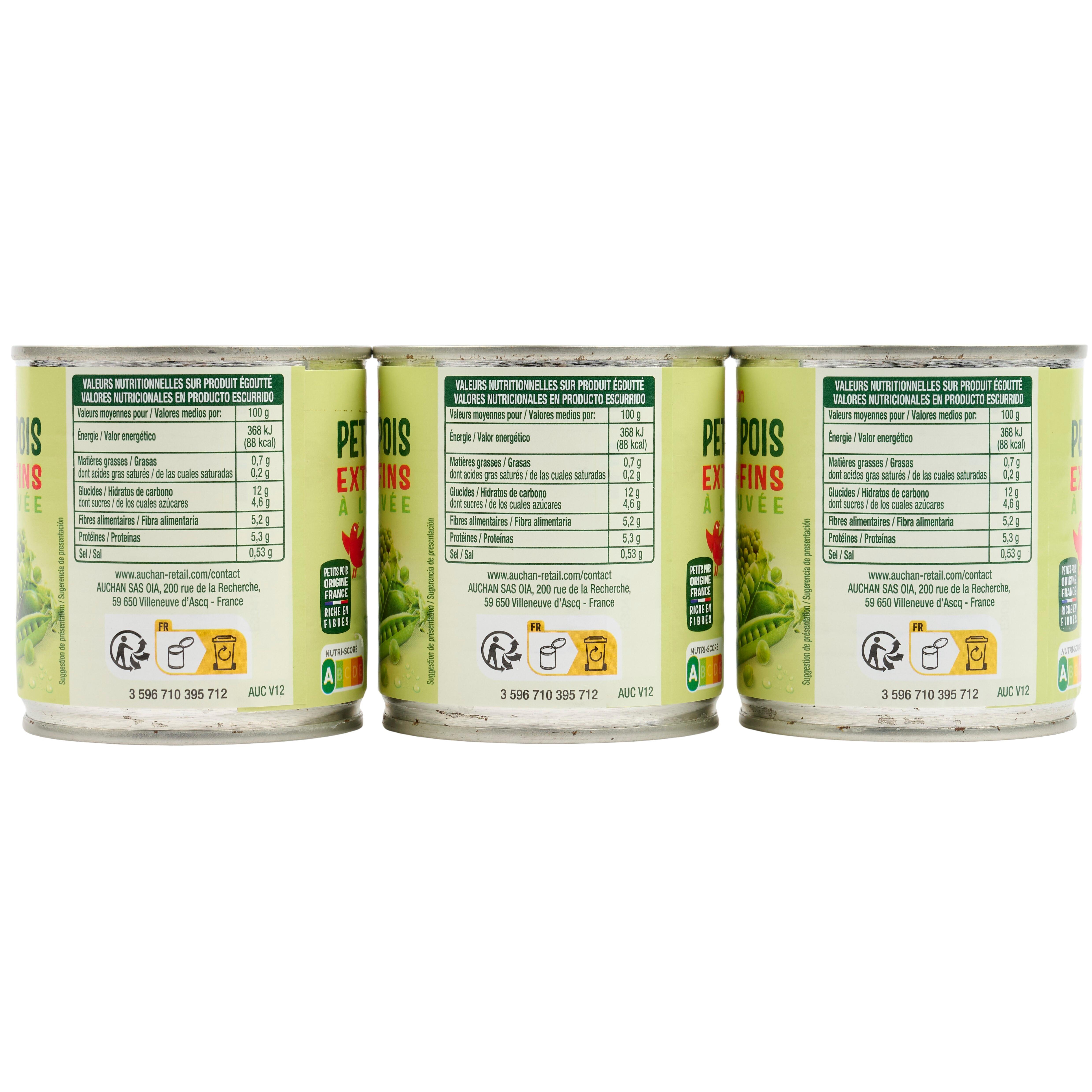 Voir la diapositive 5 : AUCHAN Petits pois extra-fins 3x140g