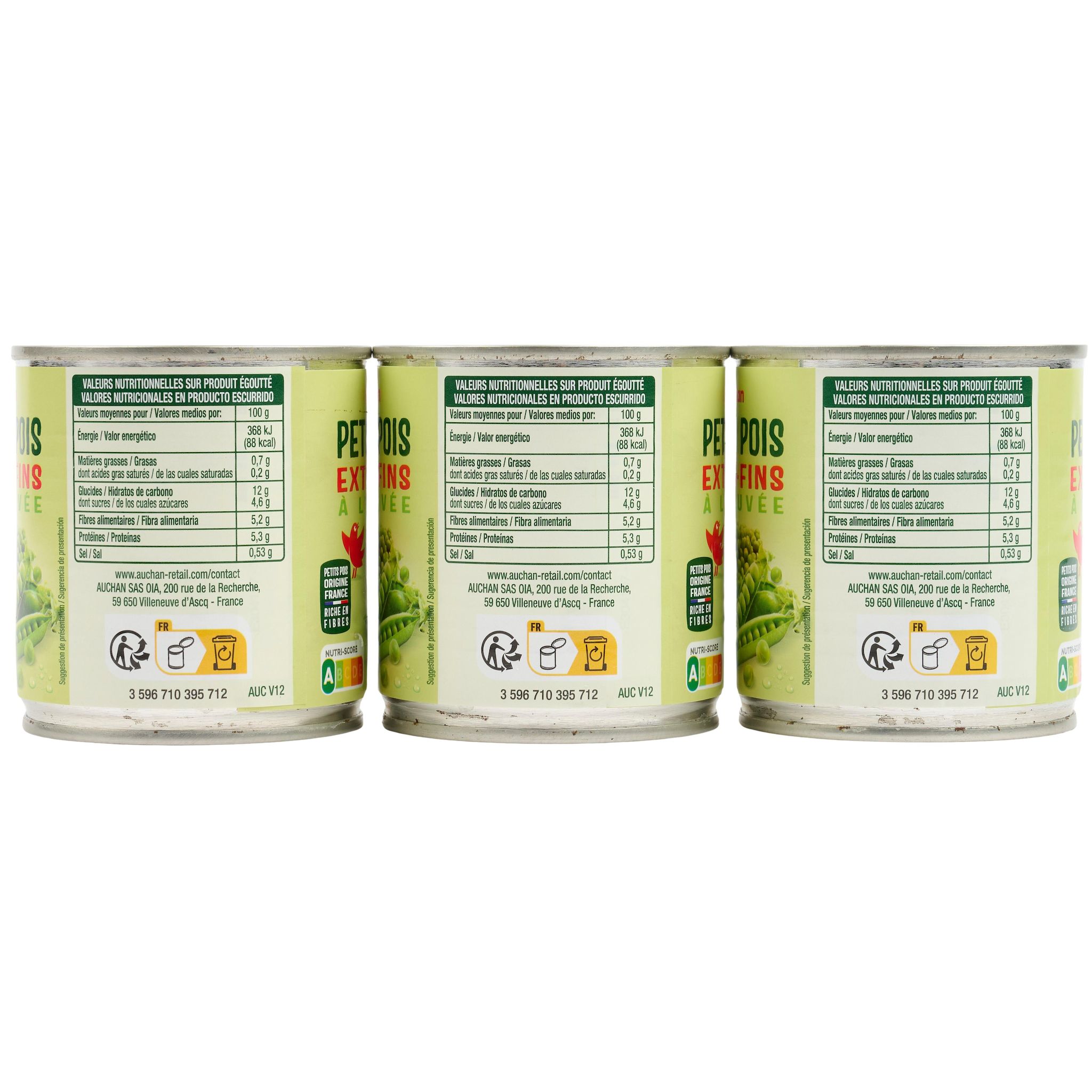 Voir la diapositive 5 : AUCHAN Petits pois extra-fins 3x140g
