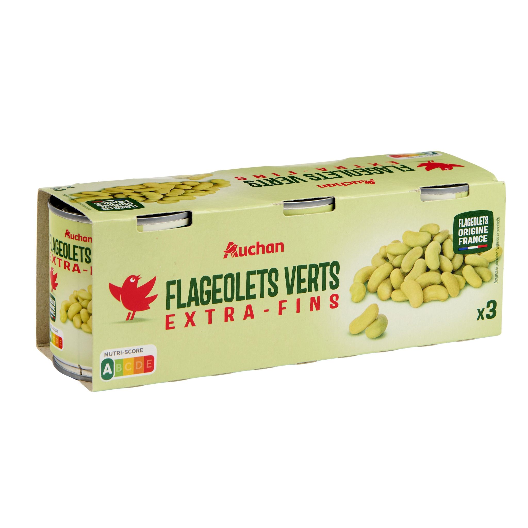 Voir la diapositive 3 : AUCHAN Flageolets verts extra fins 3x130g