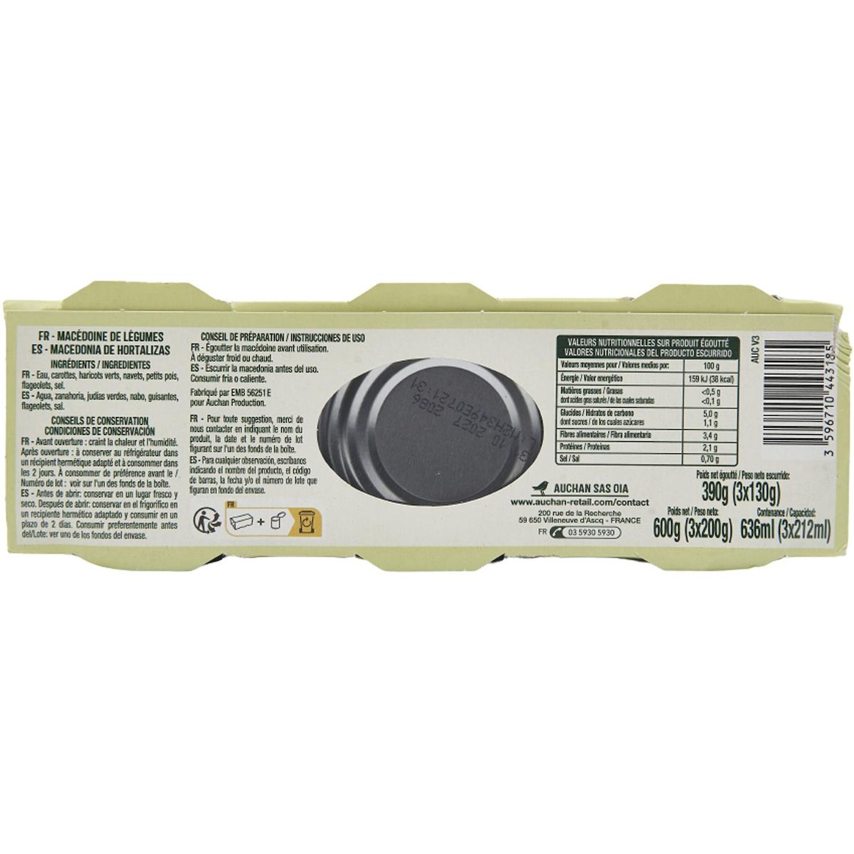 AUCHAN Macédoine de légumes 3x130g