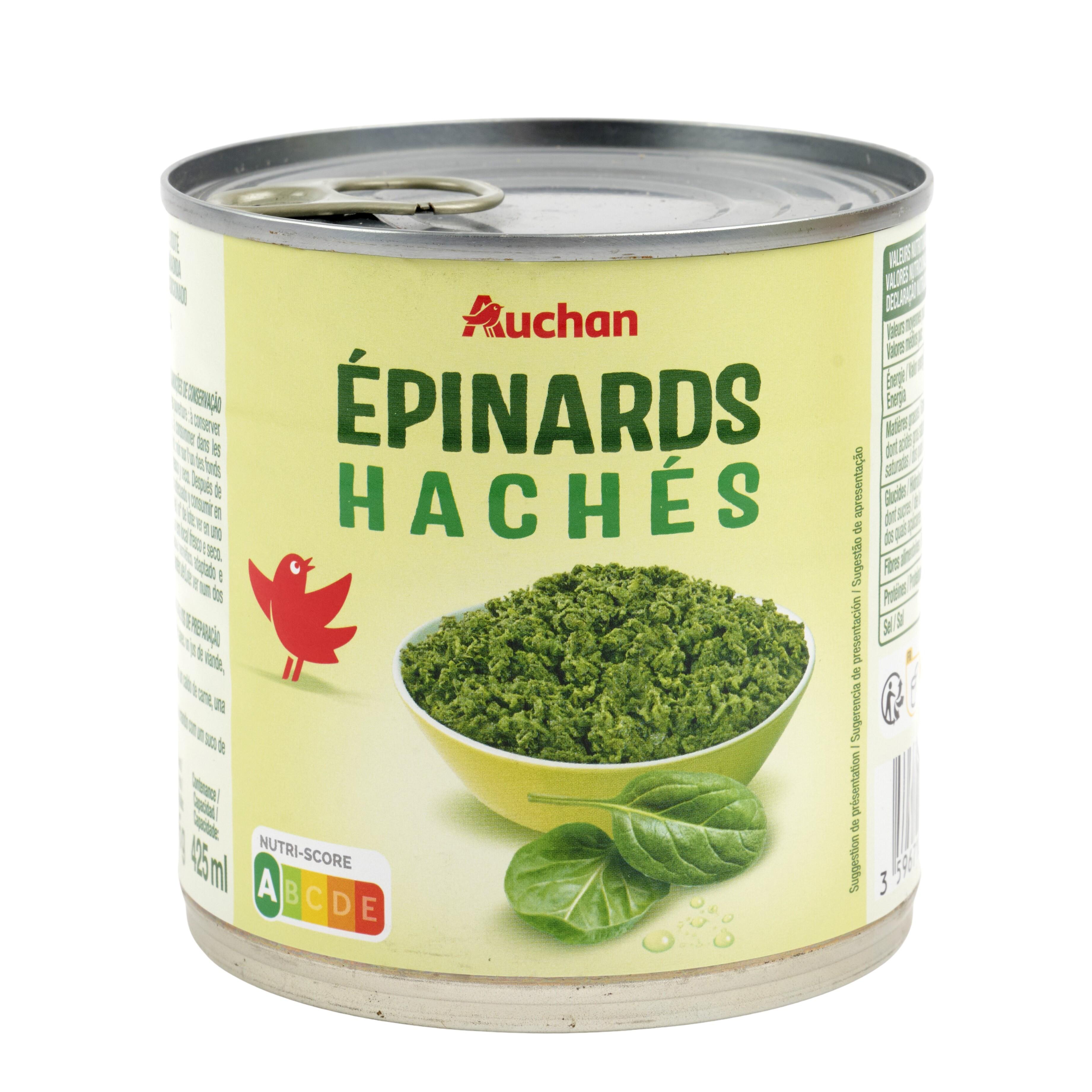 Voir la diapositive 2 : AUCHAN Epinards hachés 395g