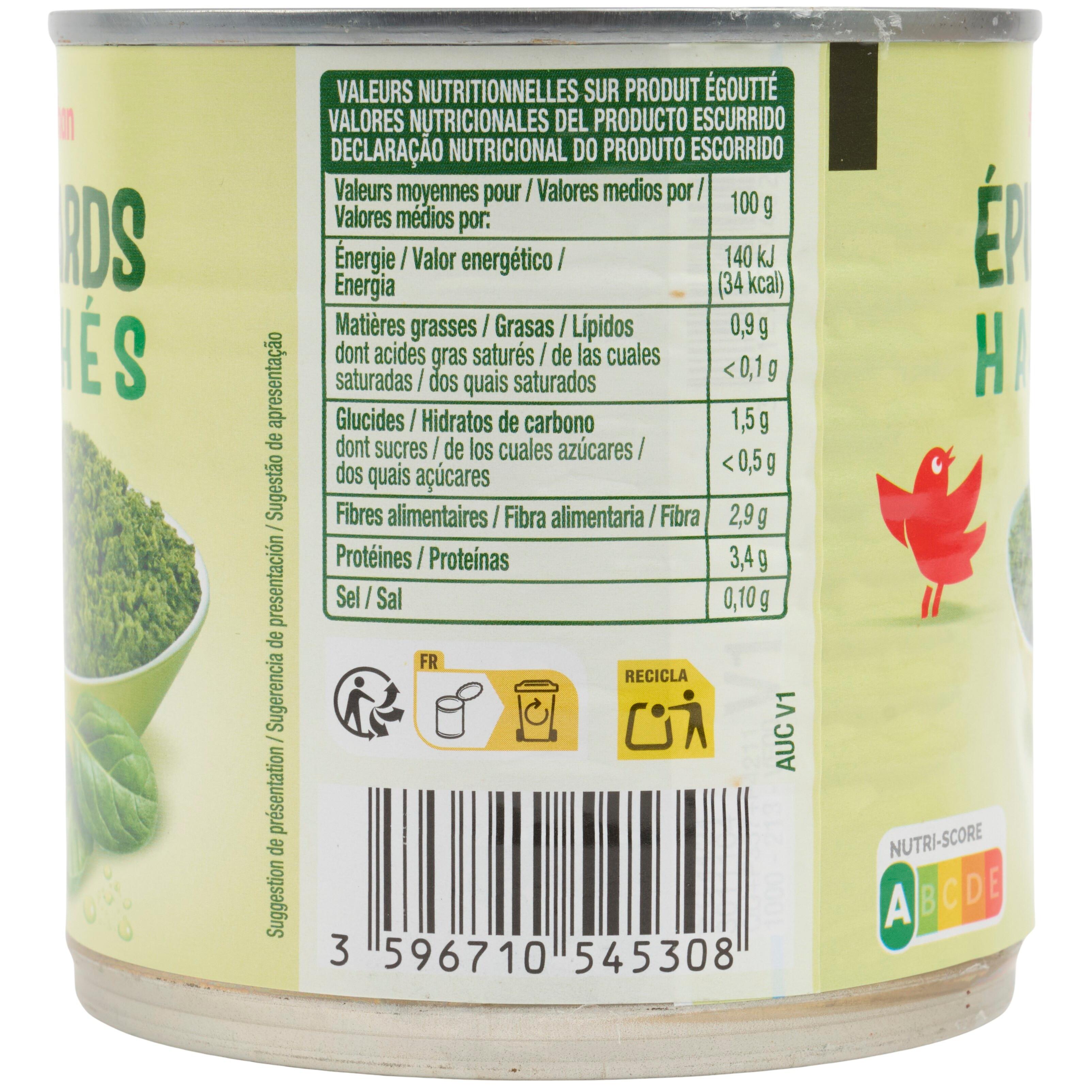 Voir la diapositive 3 : AUCHAN Epinards hachés 395g