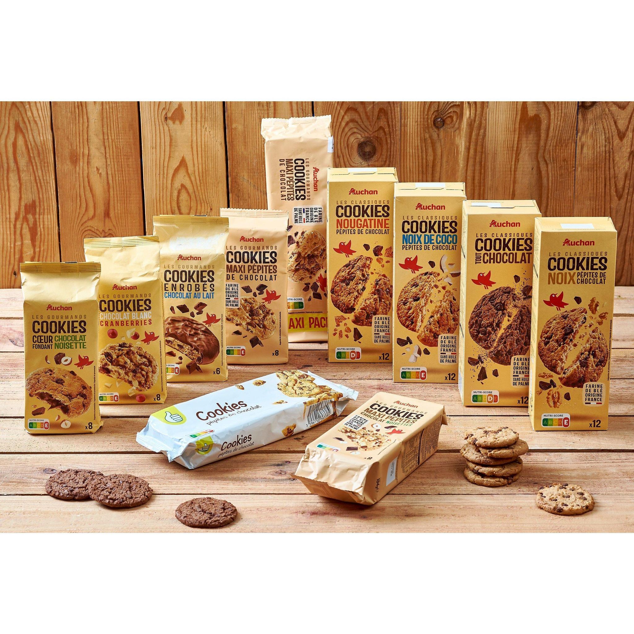 Voir la diapositive 2 : AUCHAN Cookies aux pépites de chocolat et nougatine 12 biscuits 200g