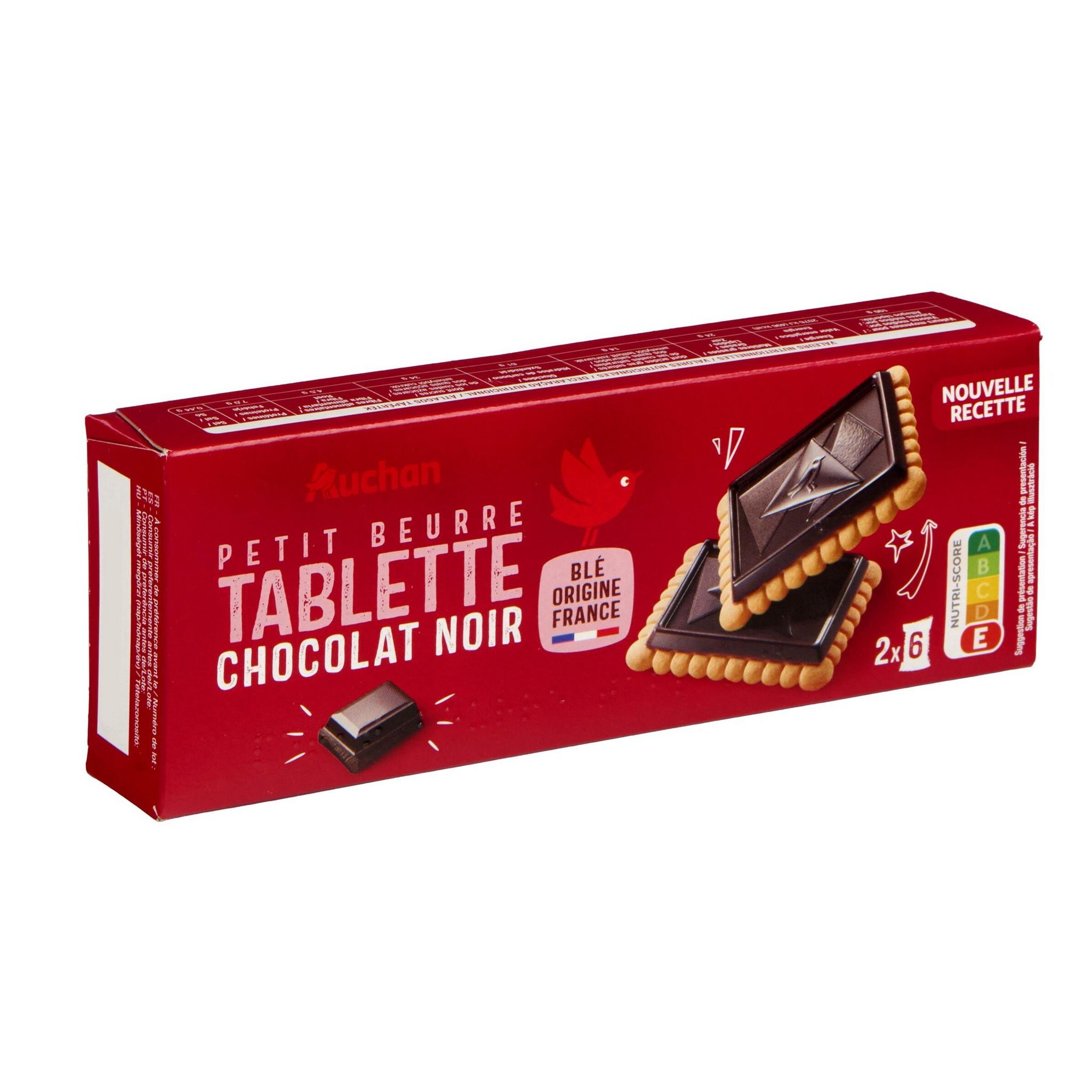 Voir la diapositive 3 : AUCHAN Petits beurre avec tablette de chocolat noir sachets fraîcheur 2x6 biscuits 150g