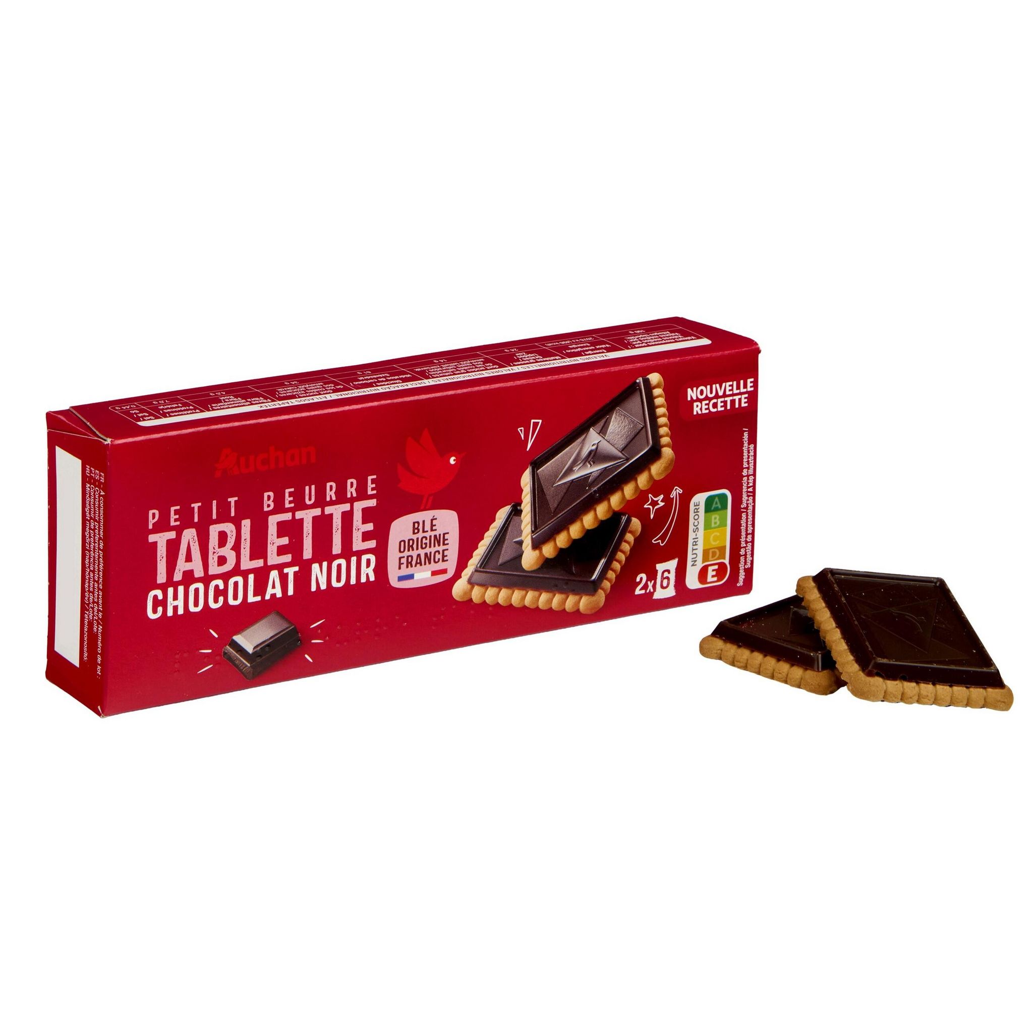 Voir la diapositive 6 : AUCHAN Petits beurre avec tablette de chocolat noir sachets fraîcheur 2x6 biscuits 150g