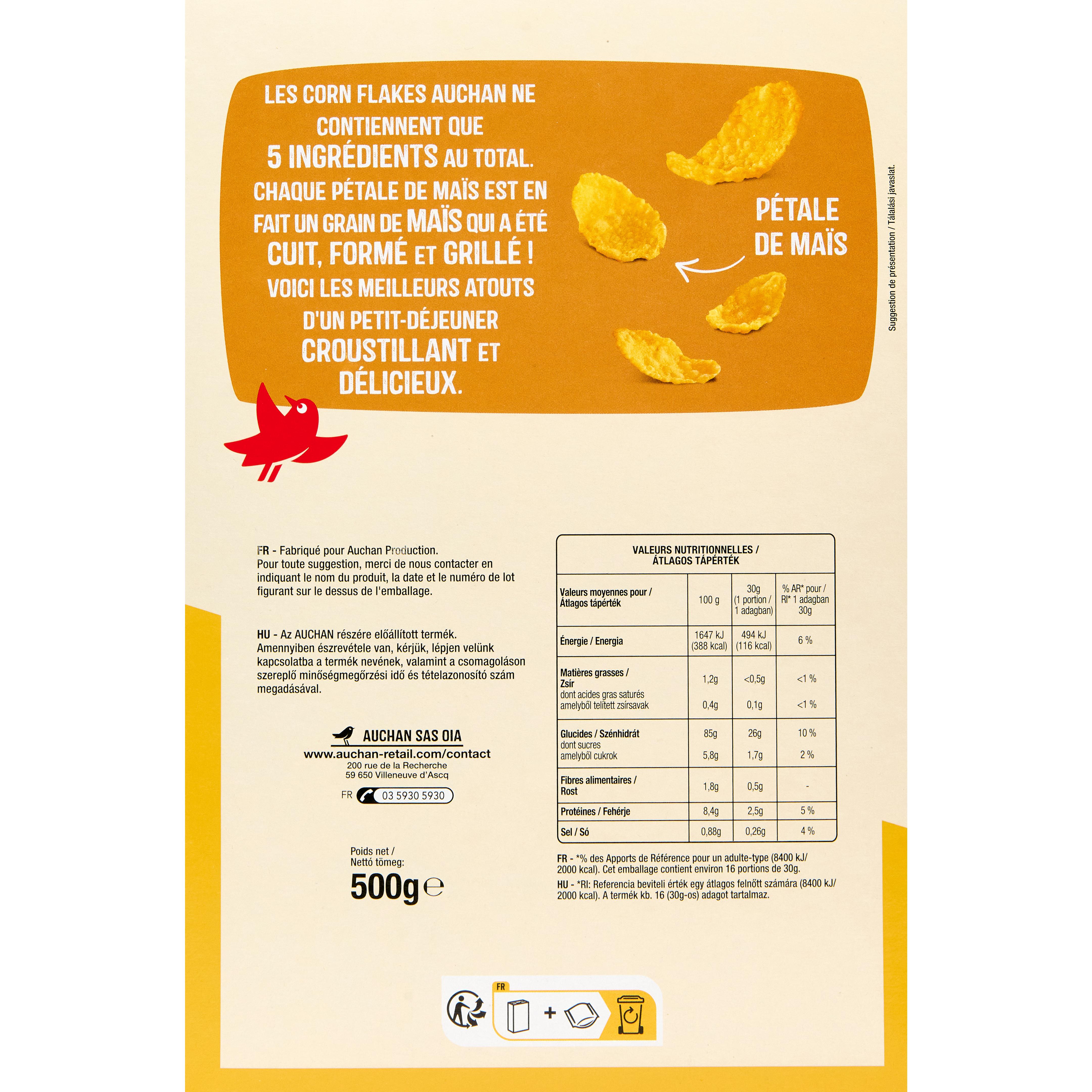 Voir la diapositive 2 : AUCHAN Corn flakes pétales de maïs 500g