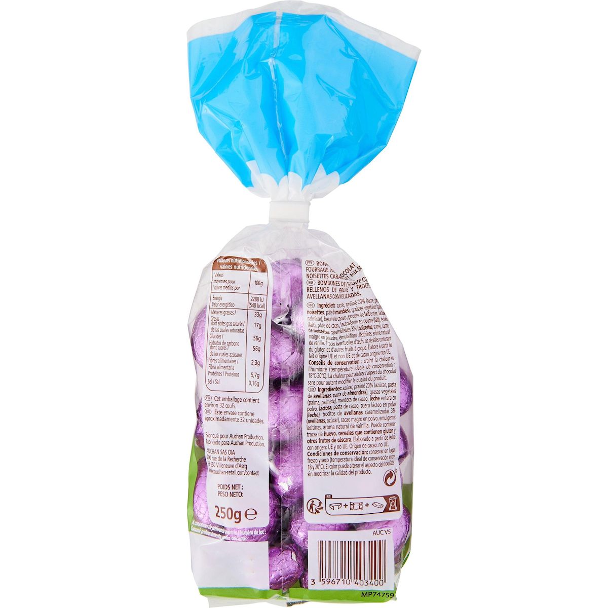 VENDOME Sachet œufs au chocolat au lait praliné 250g