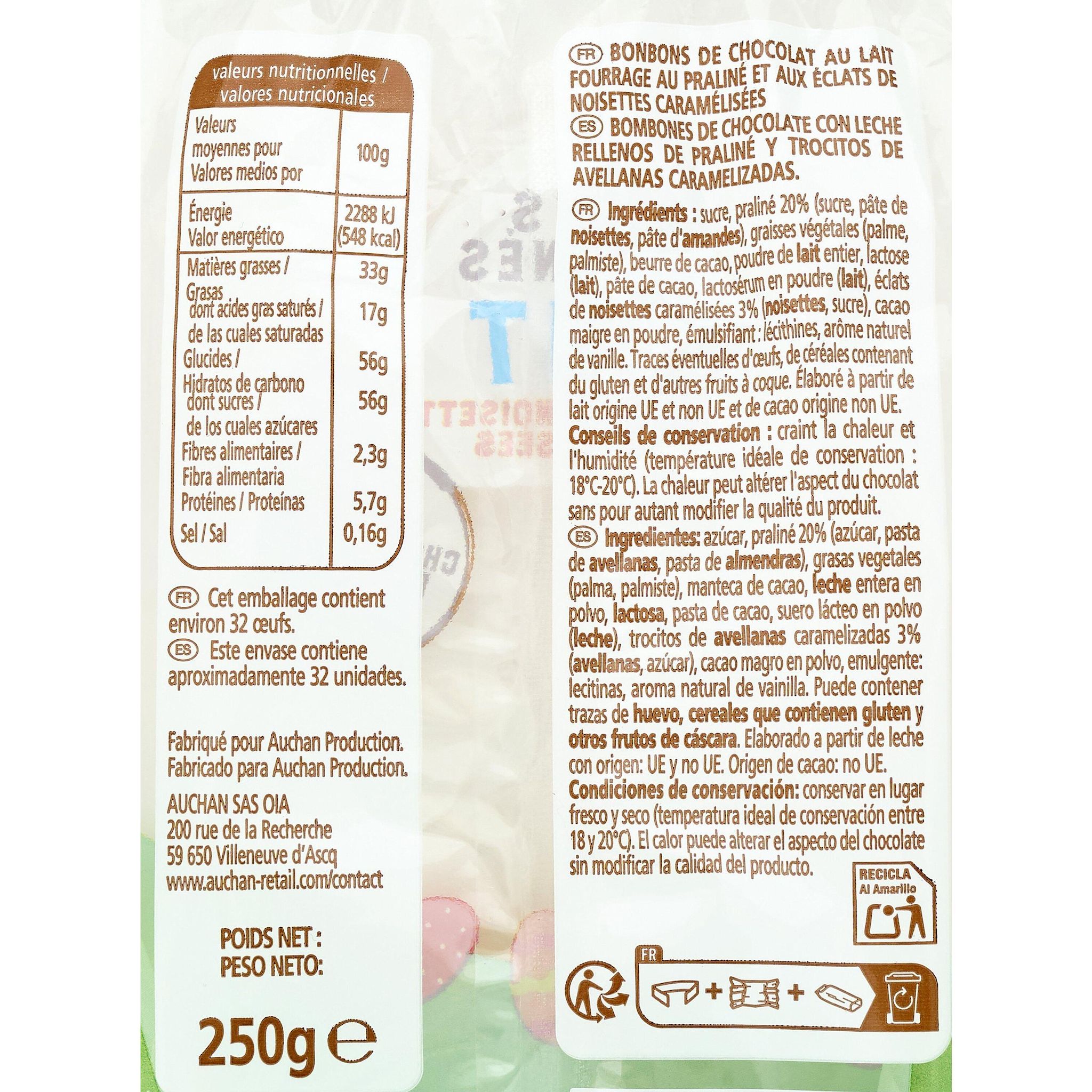 Voir la diapositive 3 : VENDOME Sachet œufs au chocolat au lait praliné 250g