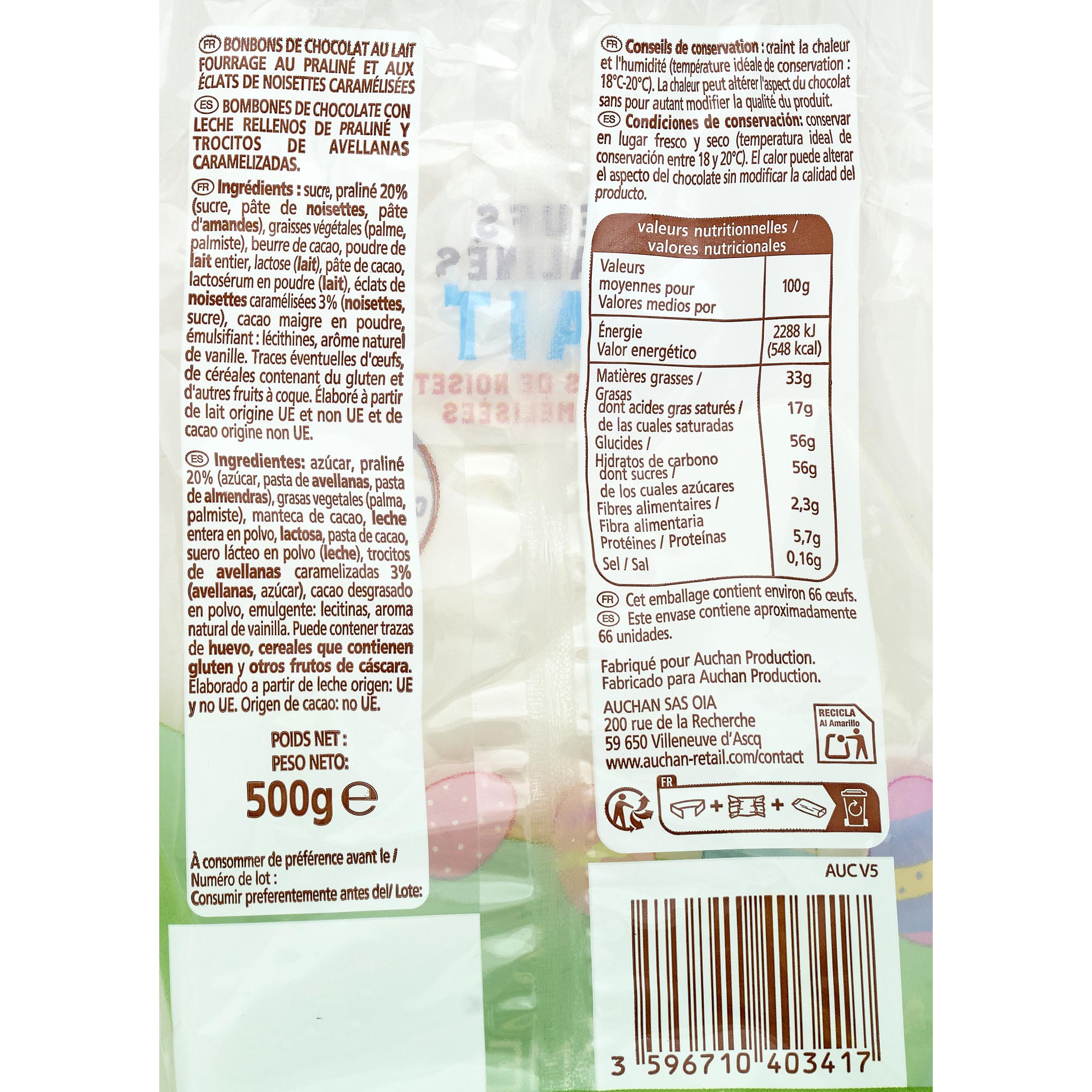 Voir la diapositive 2 : VENDOME Œufs lait praliné aux éclats de noisettes caramélisés 500g