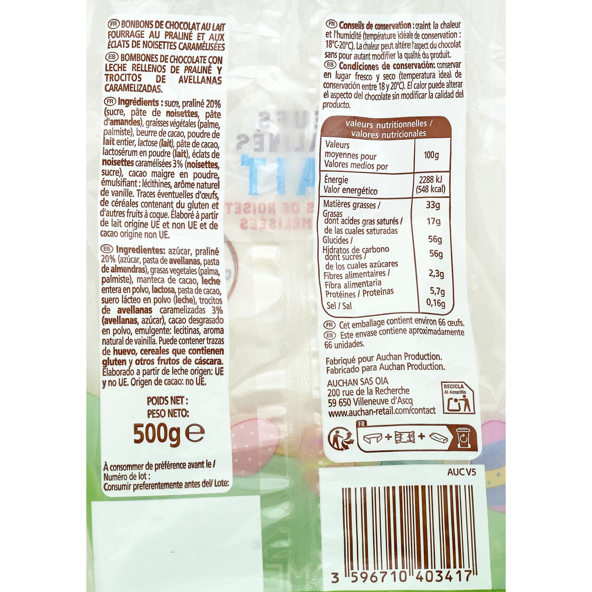 Voir la diapositive 3 : VENDOME Œufs lait praliné aux éclats de noisettes caramélisés 500g