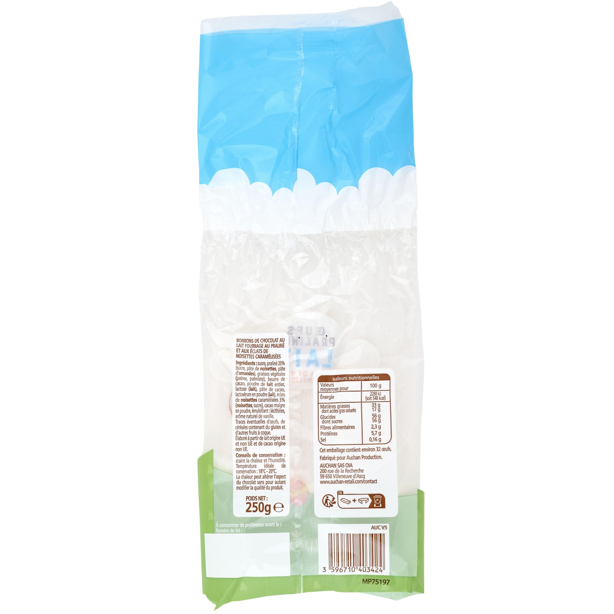 Voir la diapositive 3 : VENDOME Oeufs pralinés chocolat au lait et aux éclats de noisettes caramélisées 250g