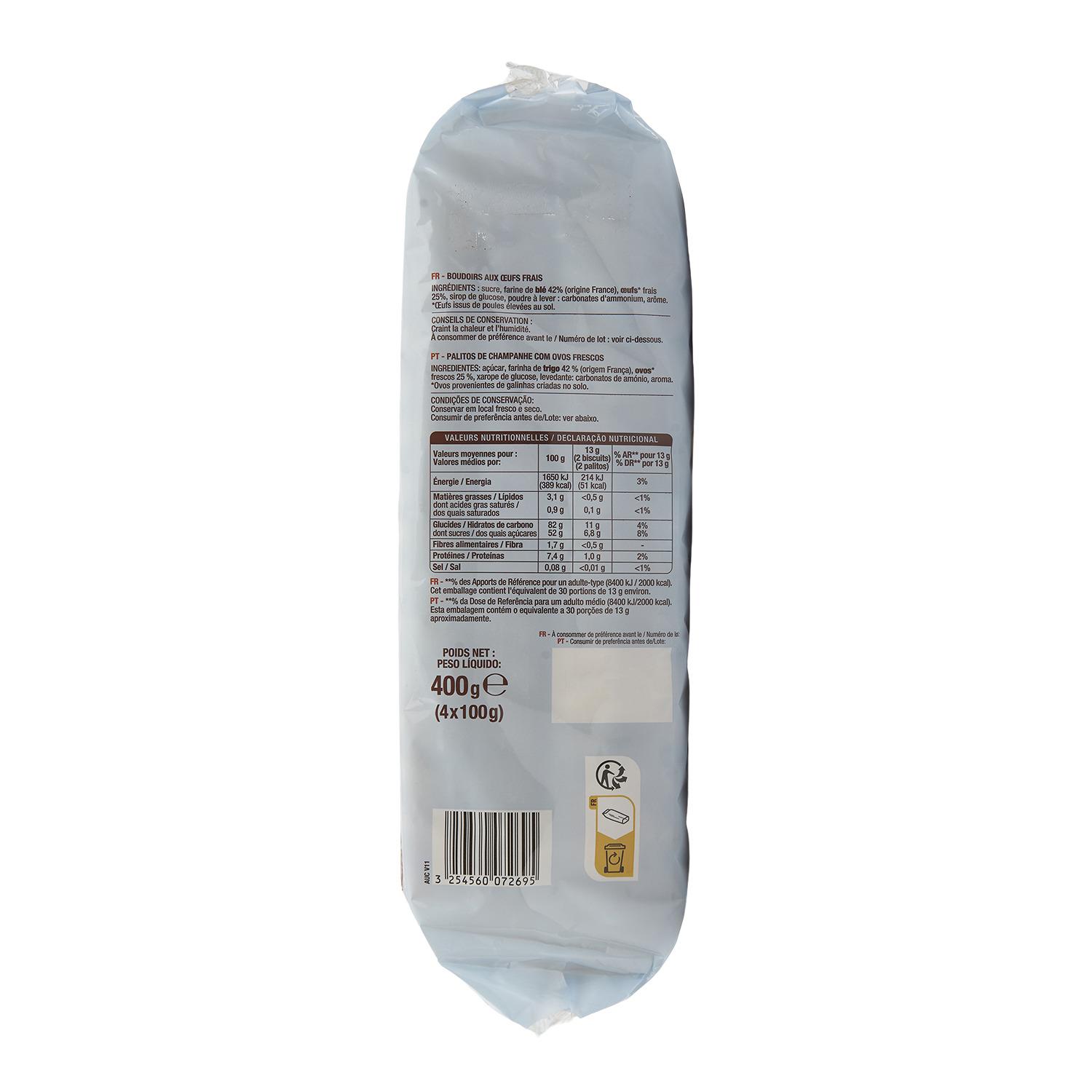 Voir la diapositive 4 : AUCHAN Boudoirs aux œufs frais sachets fraîcheur 4x15 biscuits 400g