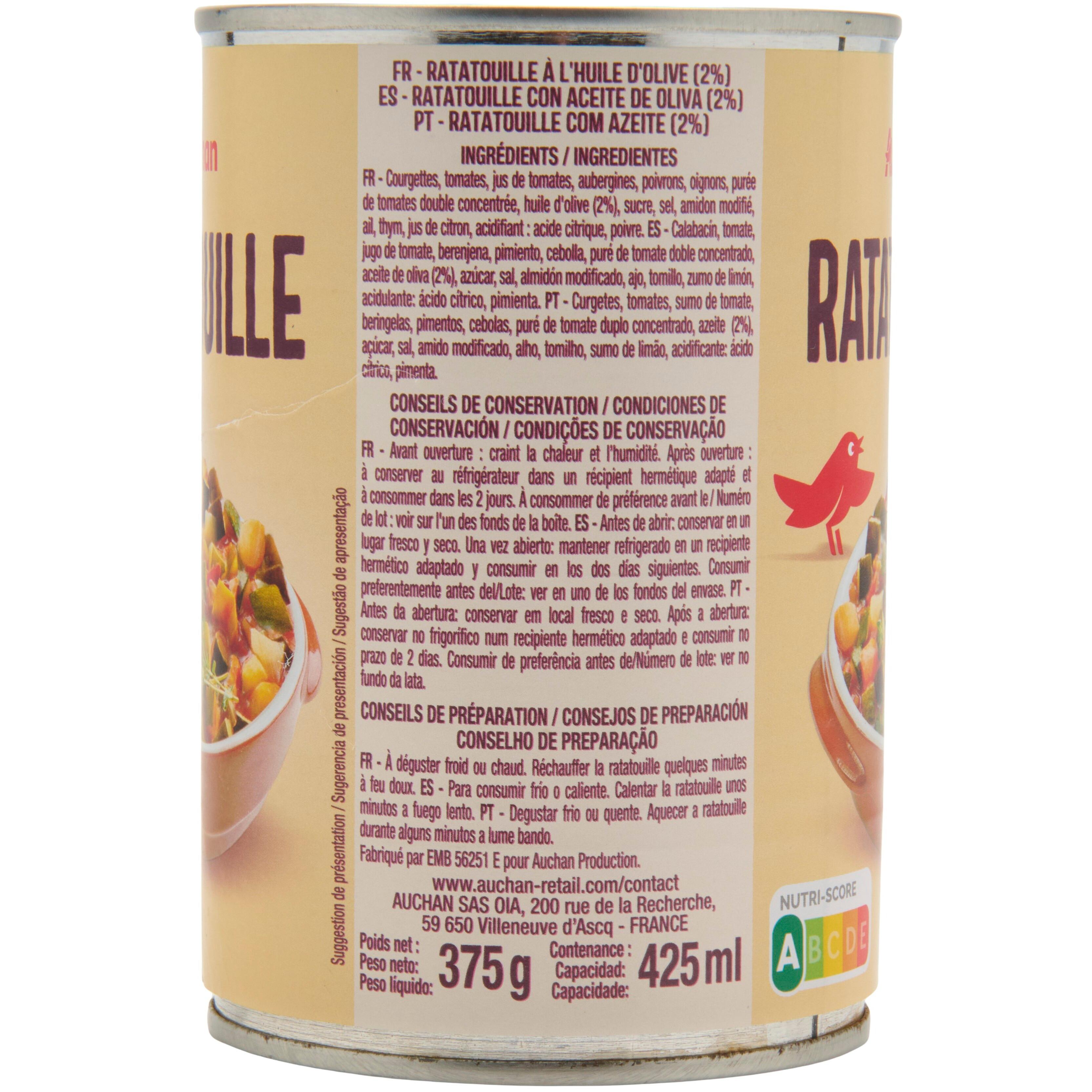 Voir la diapositive 2 : AUCHAN Ratatouille 375g