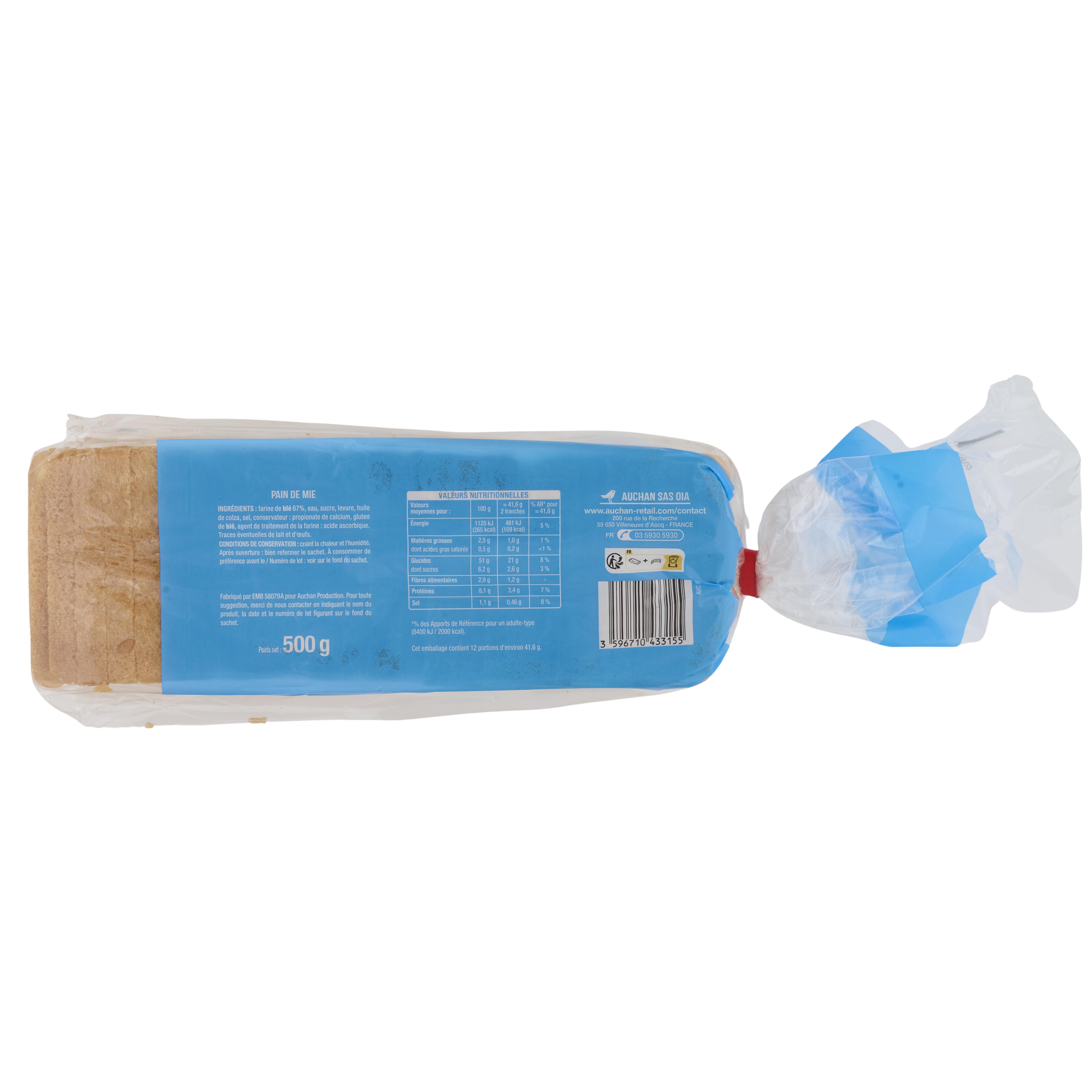 Voir la diapositive 3 : AUCHAN Pain de mie nature extra moelleux nature 24 tranches 500g