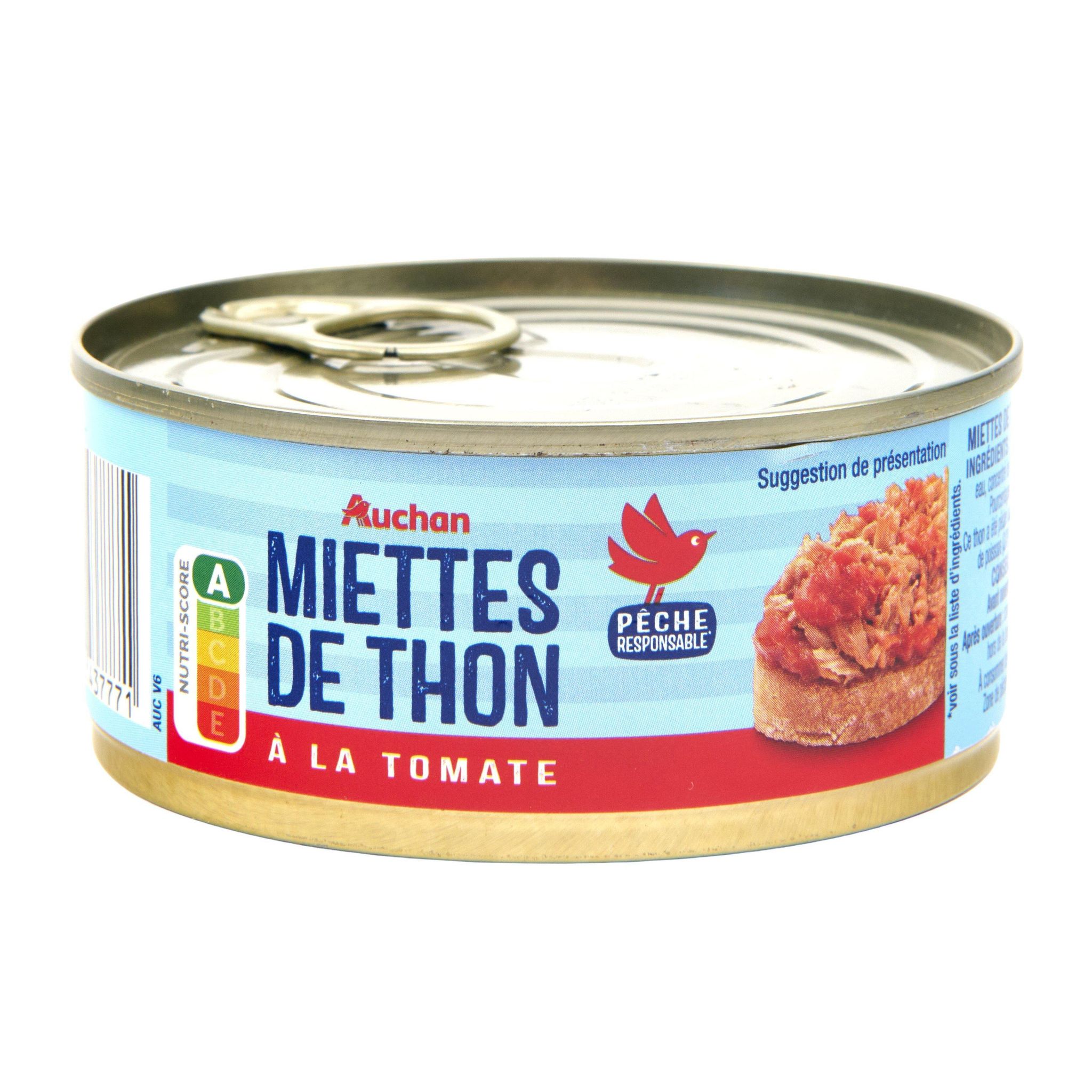 Voir la diapositive 3 : AUCHAN Miettes de thon à la tomate 160g