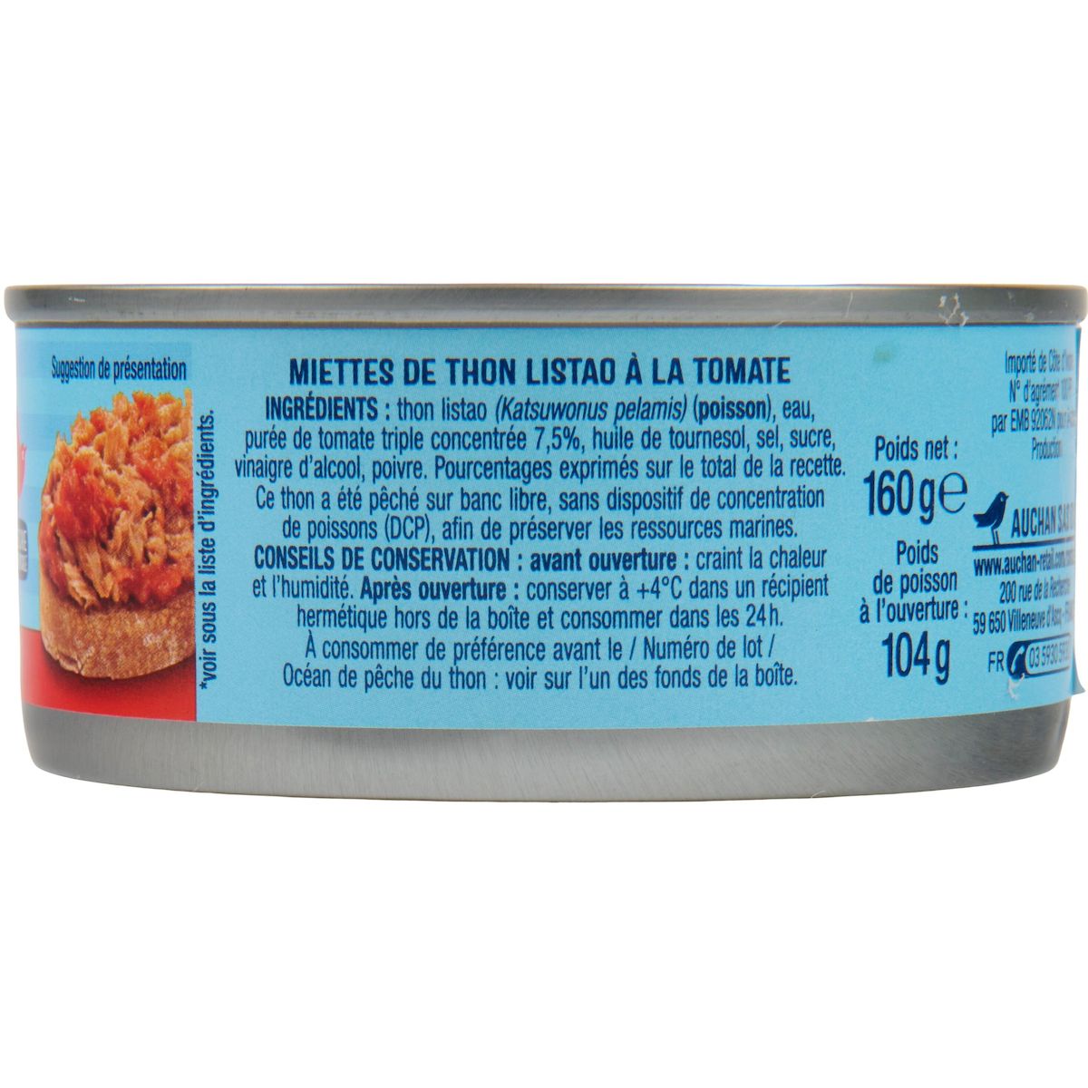 AUCHAN Miettes de thon à la tomate 160g