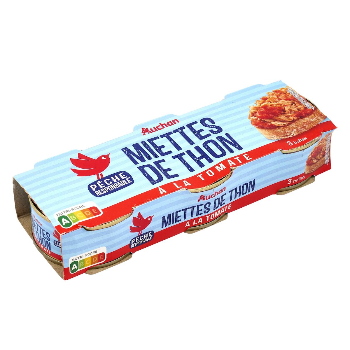 AUCHAN Miettes de thon listao à la tomate 3x80g