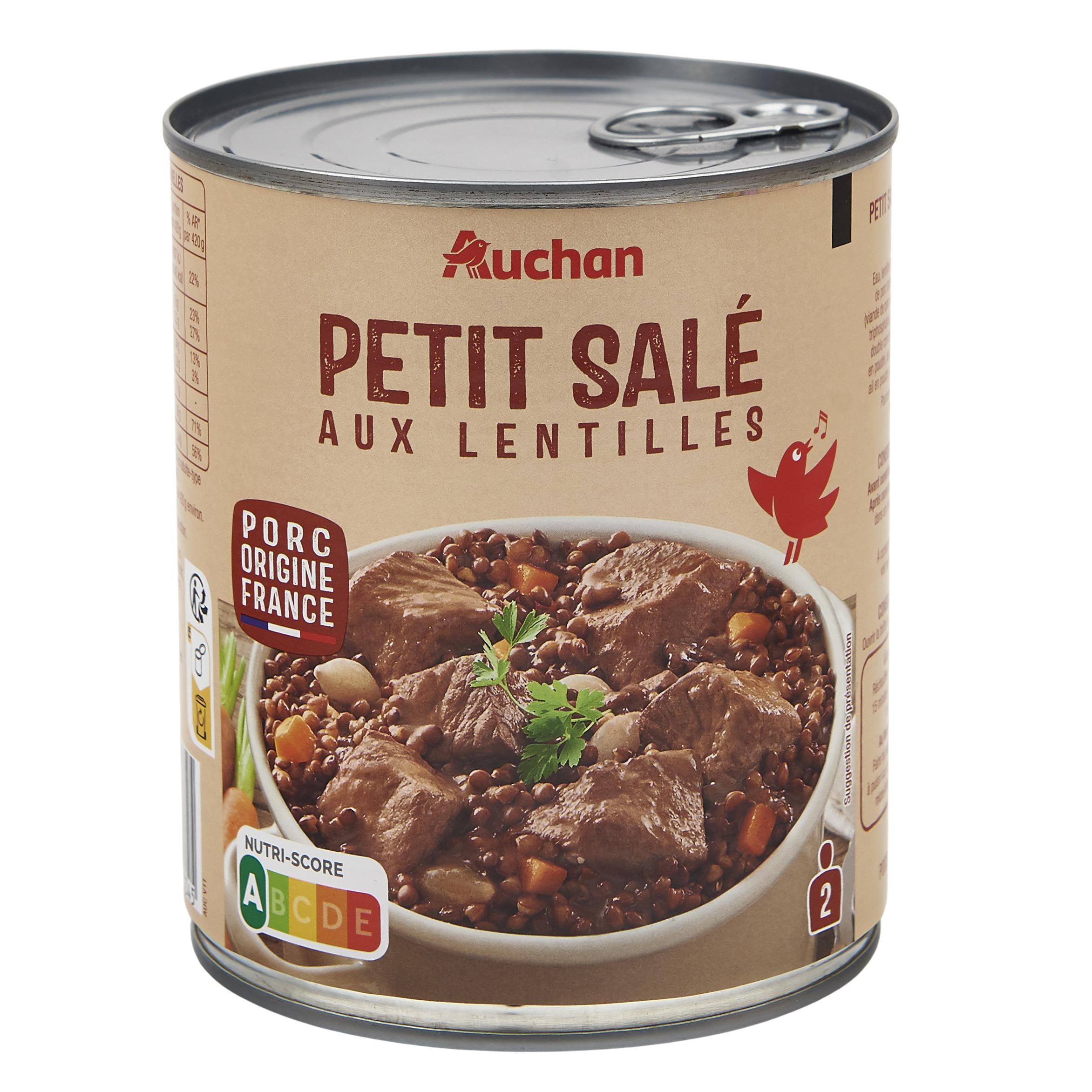 Voir la diapositive 2 : AUCHAN Petit salé aux lentilles 2 personnes 840g