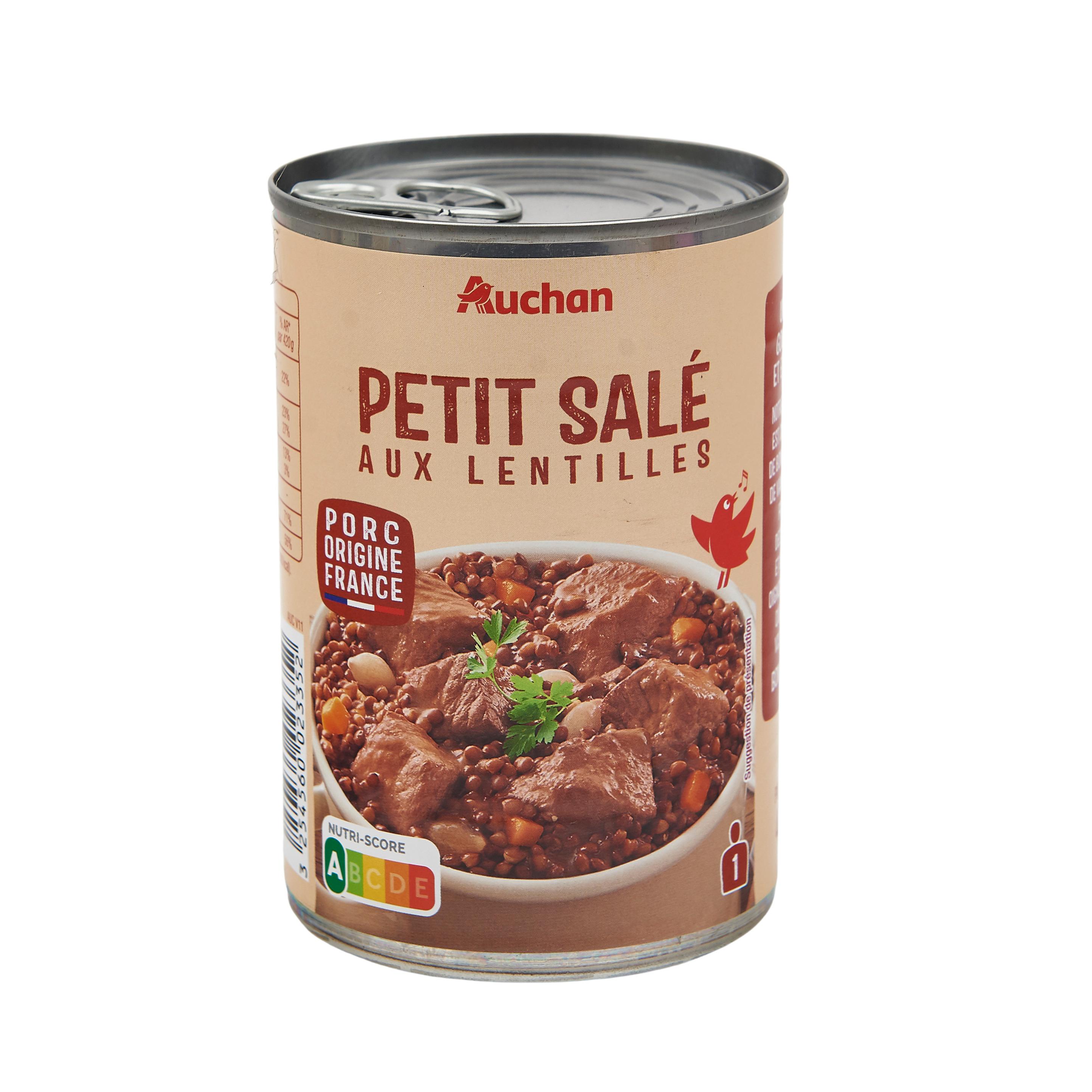 Voir la diapositive 2 : AUCHAN Petit salé aux lentilles 1 personne 420g