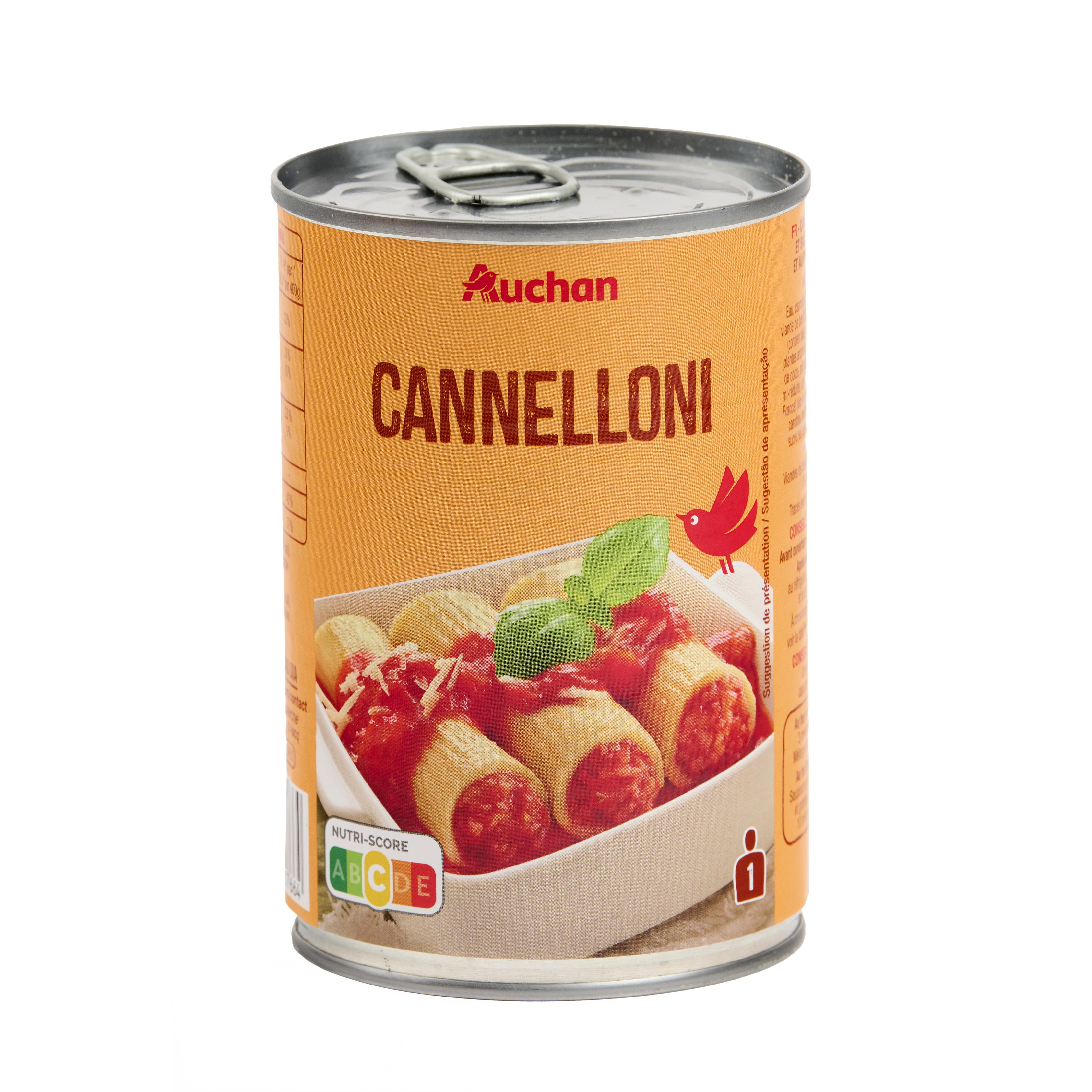 Voir la diapositive 2 : AUCHAN Cannelloni pur bœuf viande bovine origine France 1 personne 400g