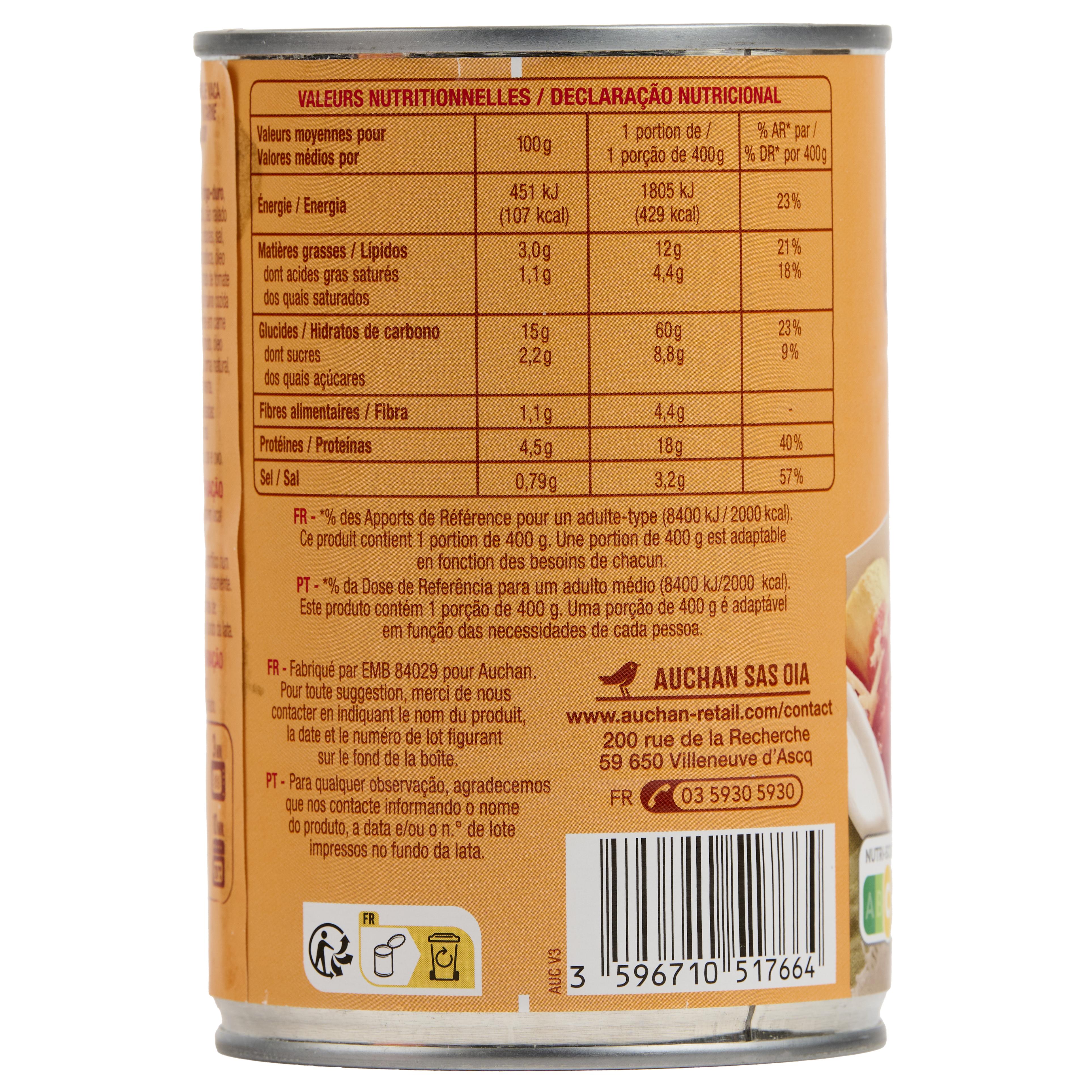 Voir la diapositive 3 : AUCHAN Cannelloni pur bœuf viande bovine origine France 1 personne 400g