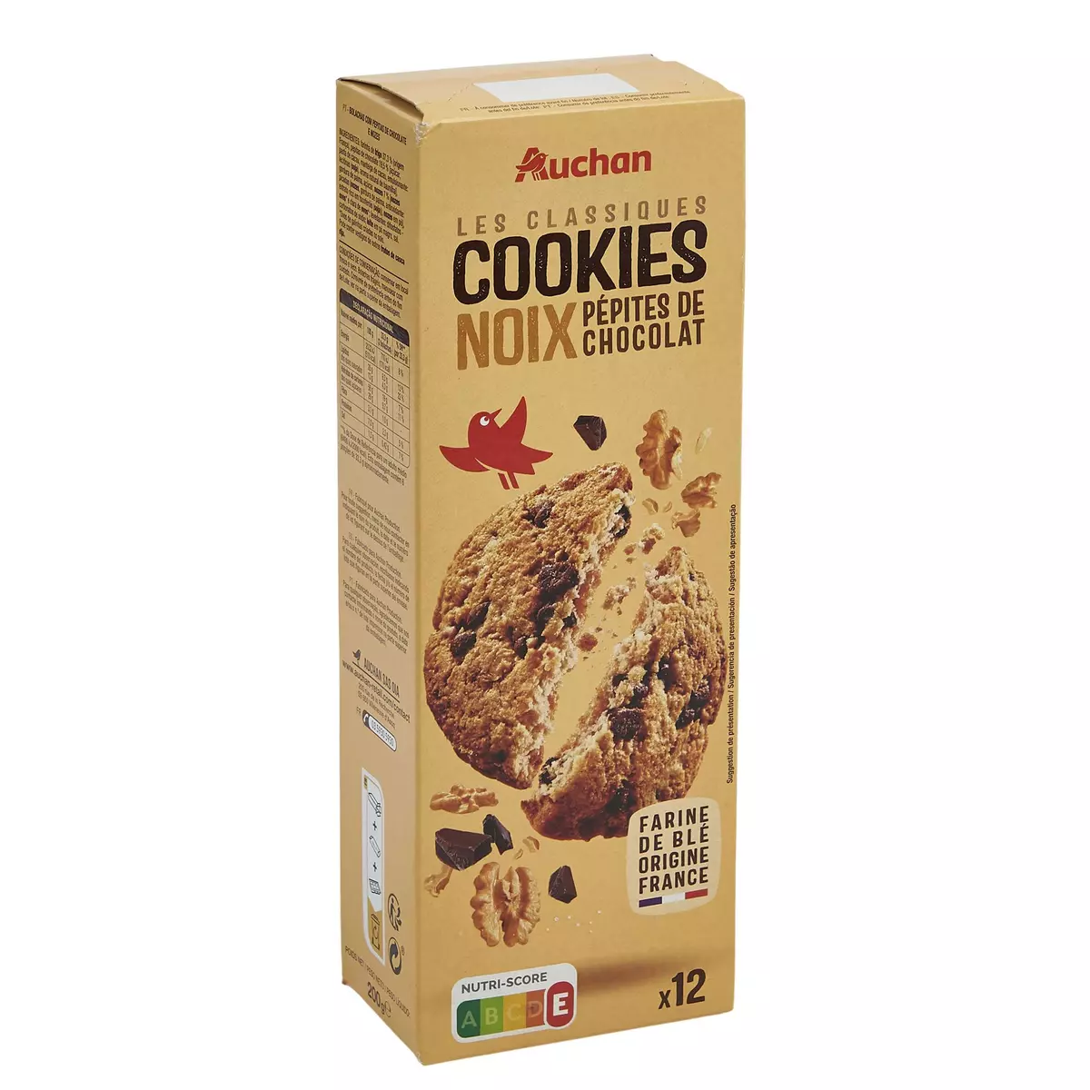 AUCHAN Cookies aux pépites de chocolat et aux noix 12 biscuits 200g