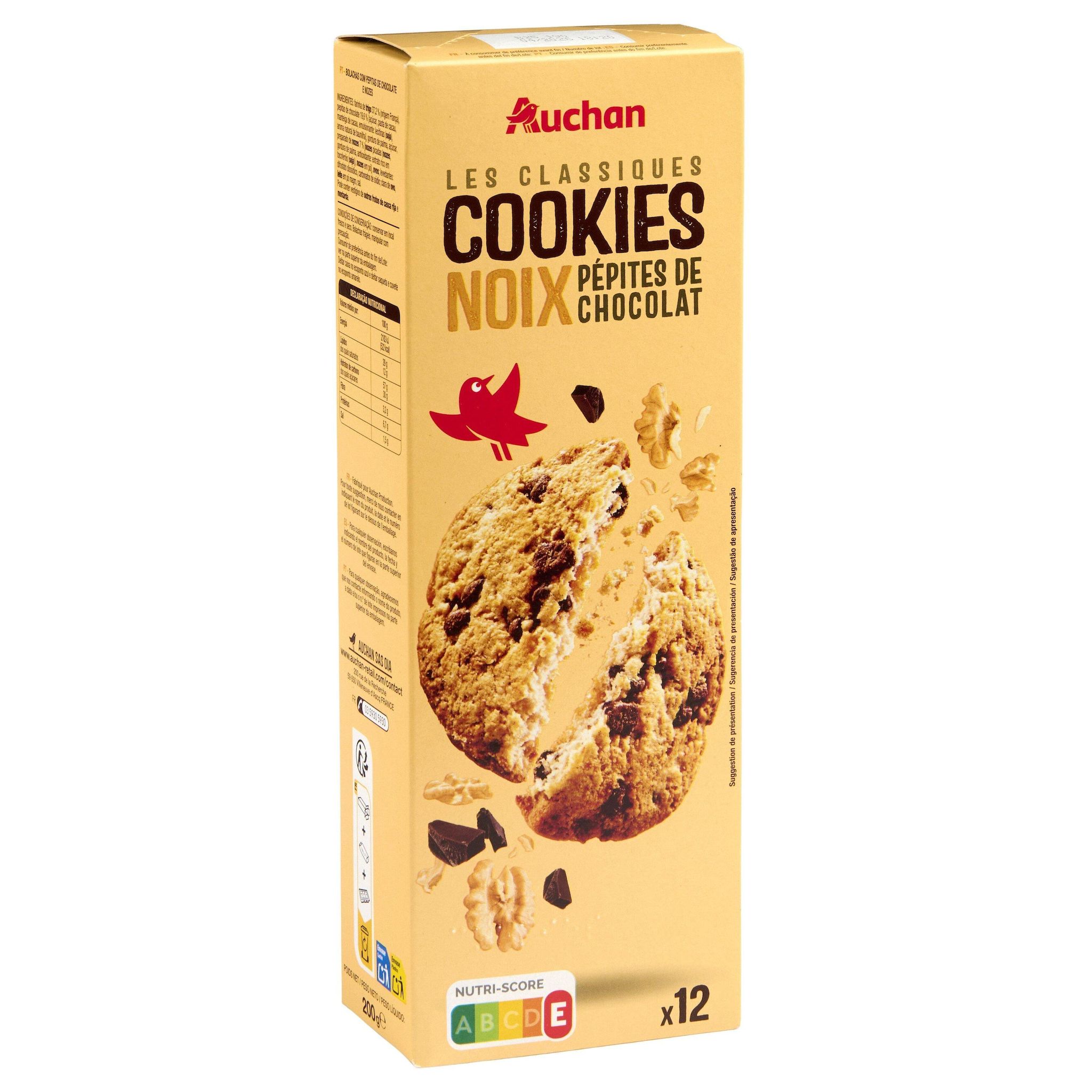 Voir la diapositive 3 : AUCHAN Cookies aux pépites de chocolat et aux noix 12 biscuits 200g