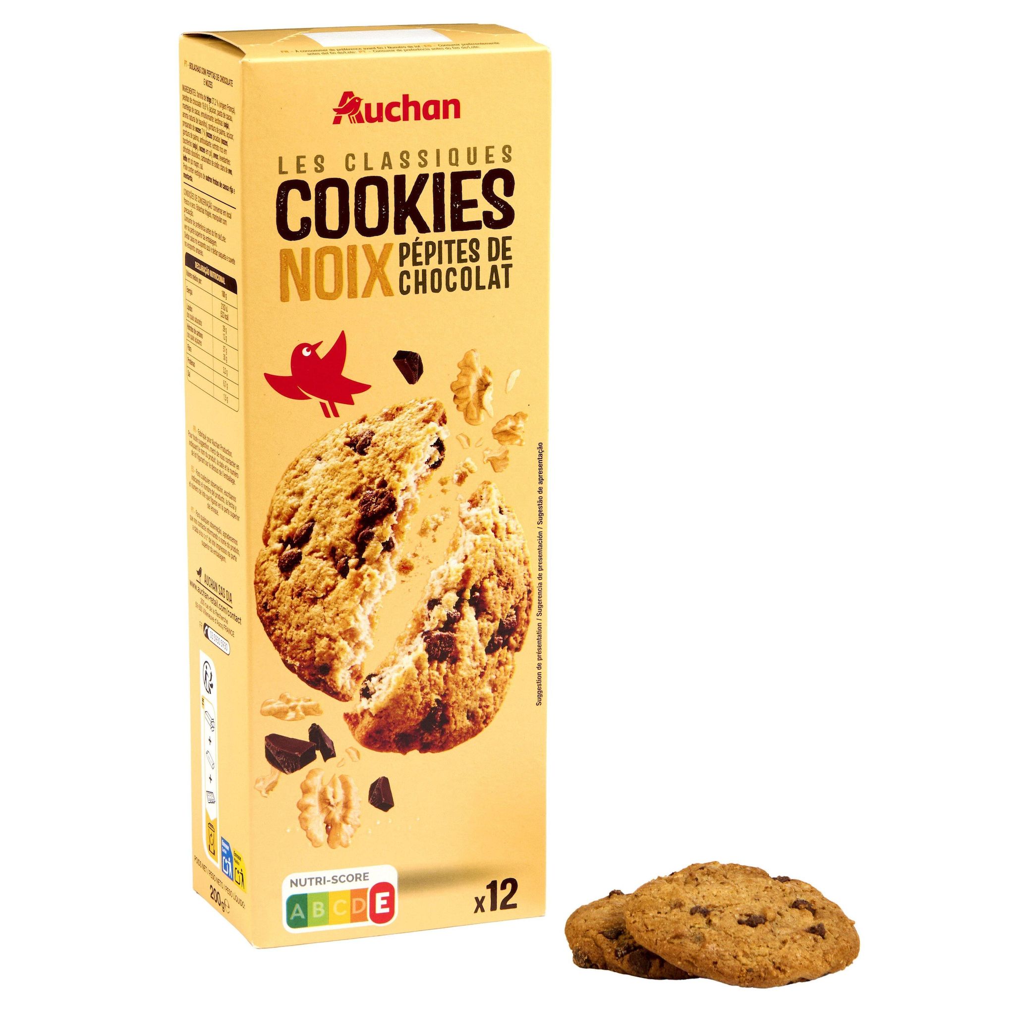 Voir la diapositive 4 : AUCHAN Cookies aux pépites de chocolat et aux noix 12 biscuits 200g