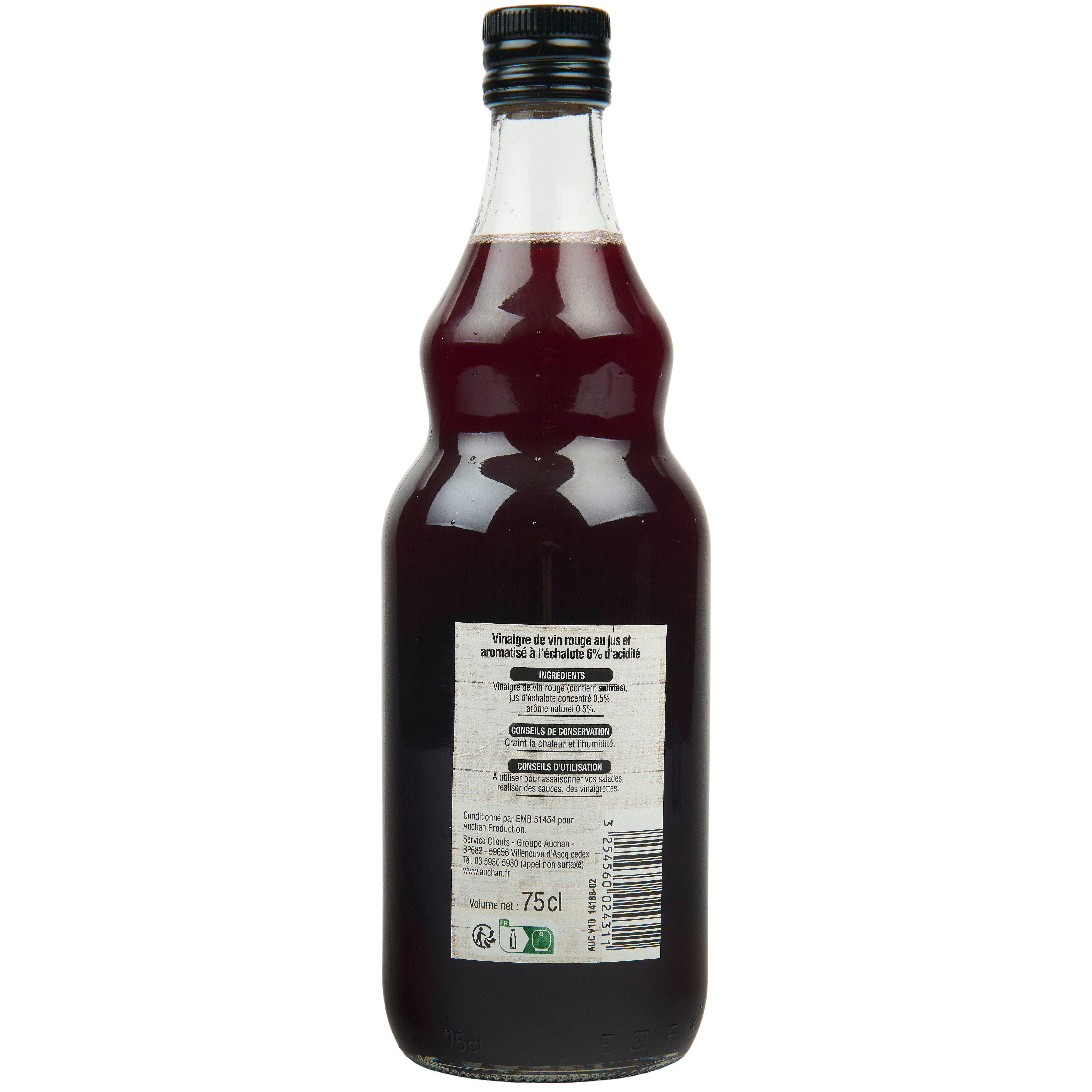 Voir la diapositive 2 : AUCHAN Vinaigre de vin rouge au jus d'échalote 6% d'acidité 75cl