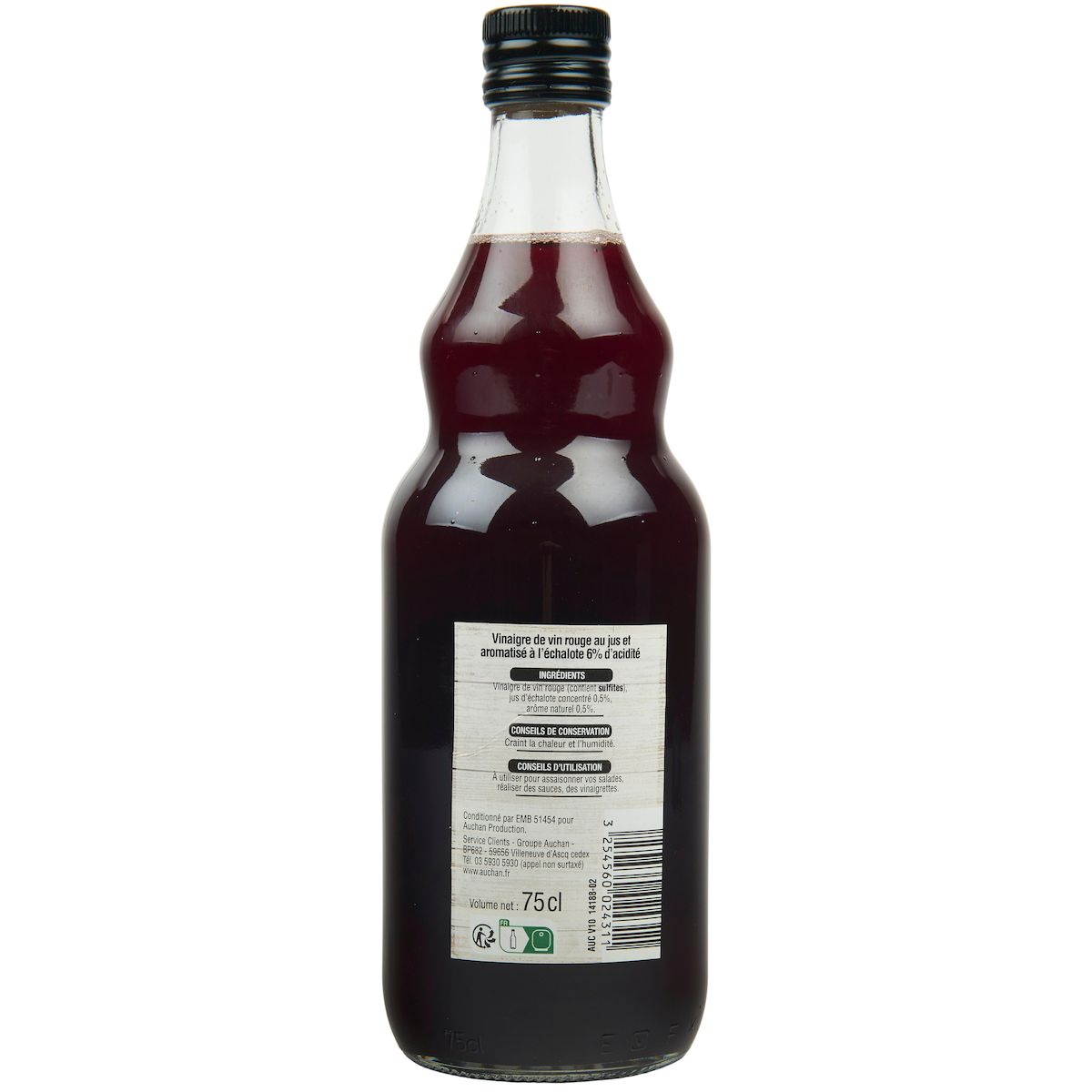 AUCHAN Vinaigre de vin rouge au jus d'échalote 6% d'acidité 75cl