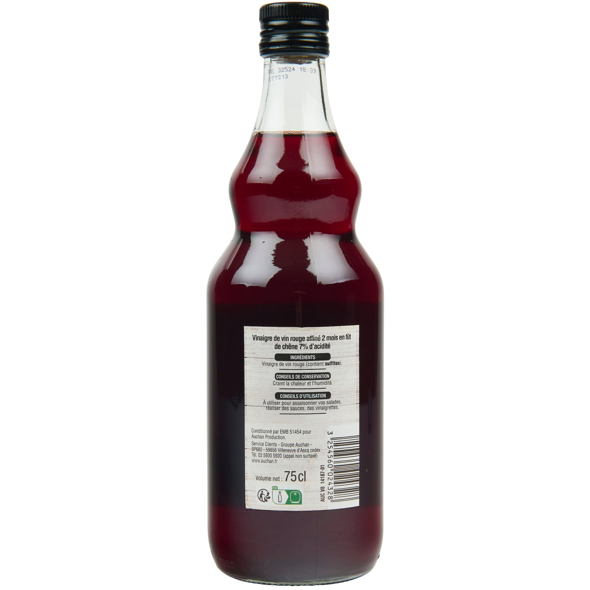 Voir la diapositive 2 : AUCHAN Vinaigre de vin rouge affiné en fût 75cl