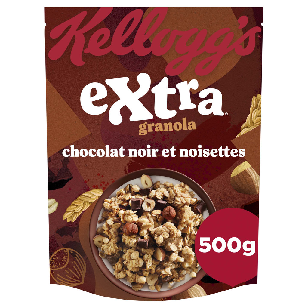 KELLOGG'S Céréales Extra granola au chocolat noir et noisettes grillées 500g
