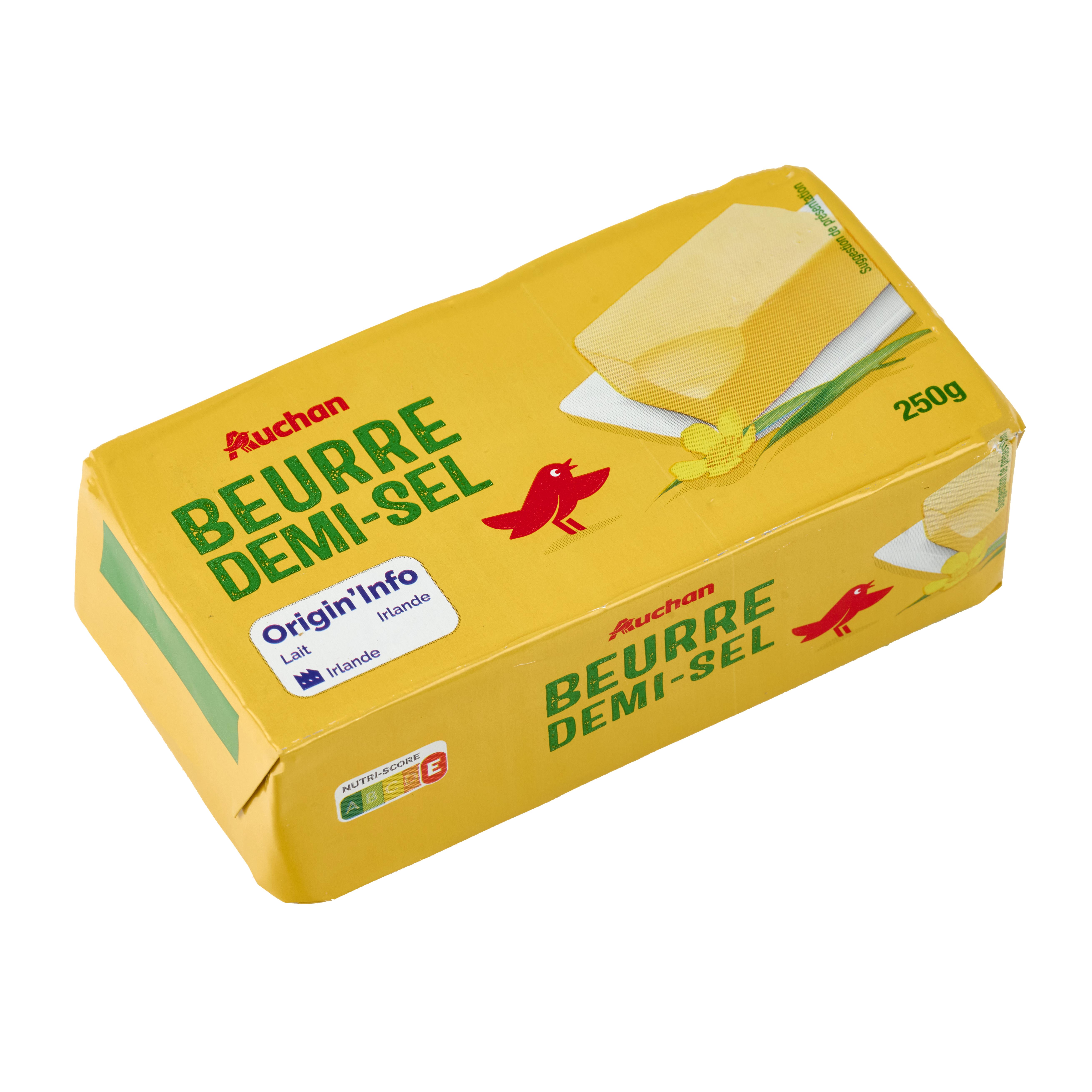 Voir la diapositive 2 : AUCHAN Beurre demi-sel 80.5%MG 250g