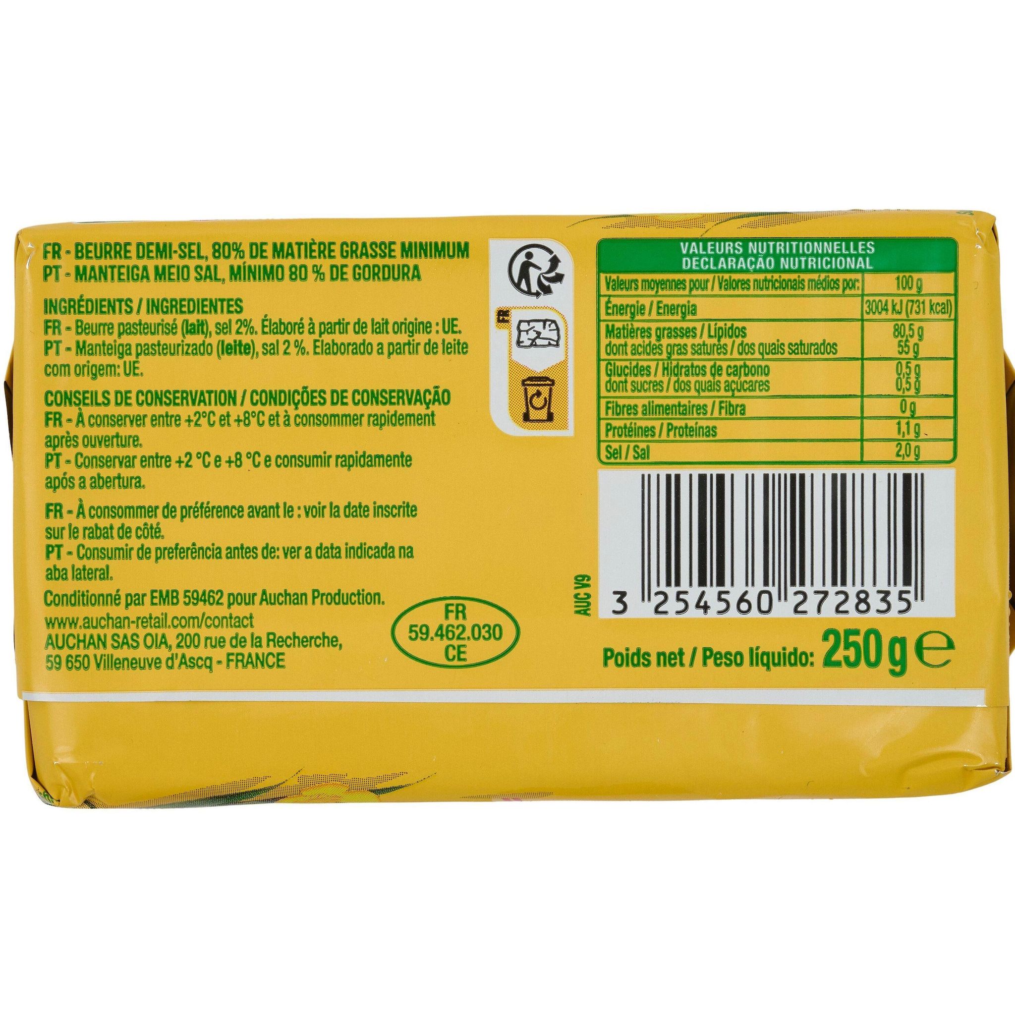 Voir la diapositive 2 : AUCHAN Beurre demi-sel 250g