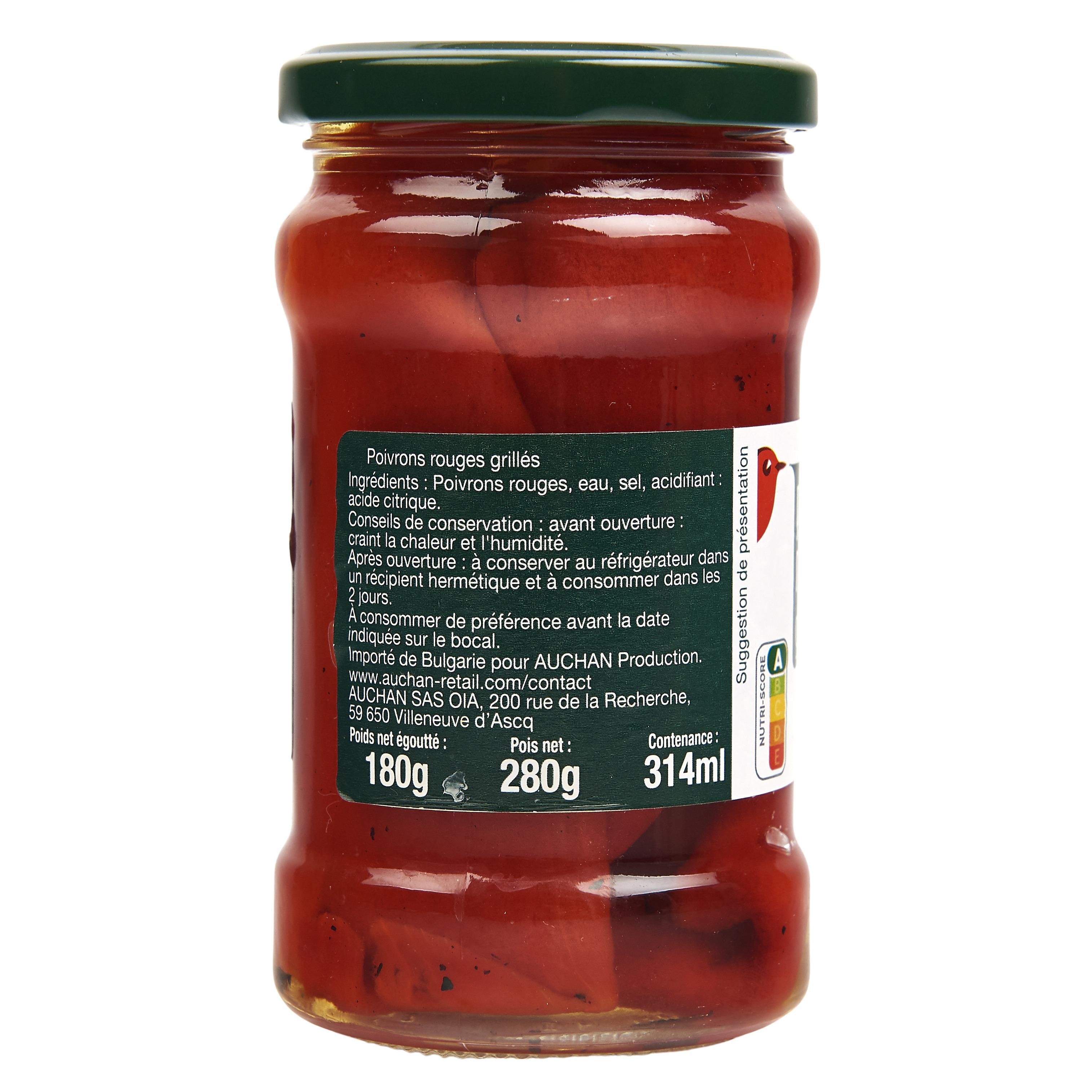 Voir la diapositive 2 : AUCHAN Poivrons rouges grillés en bocal 280g