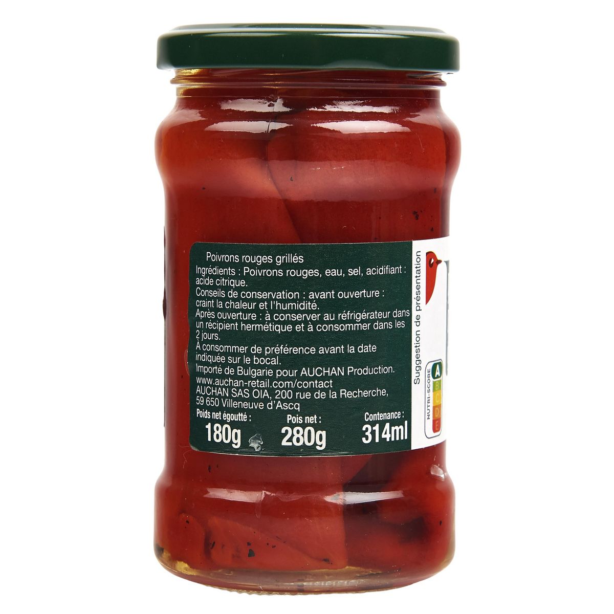 AUCHAN Poivrons rouges grillés 280g