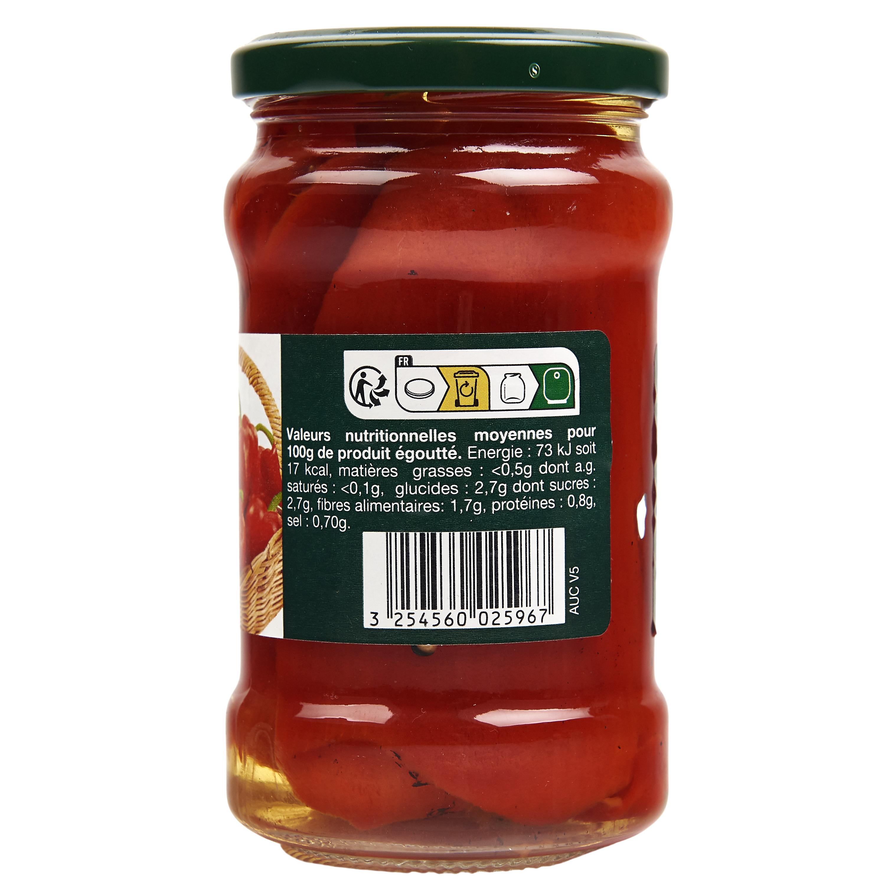 Voir la diapositive 4 : AUCHAN Poivrons rouges grillés en bocal 280g