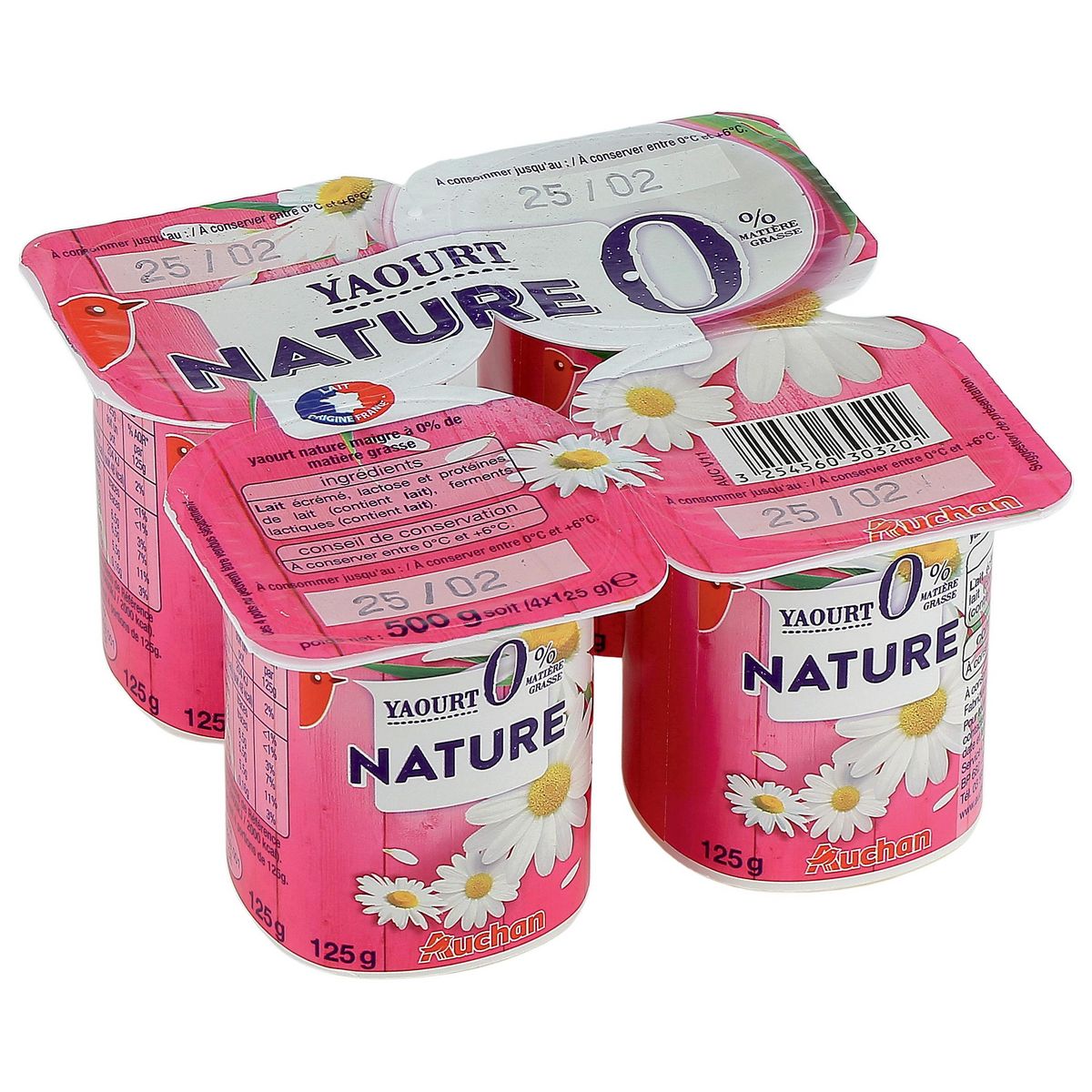 AUCHAN Yaourt nature allégé 4x125g 4x125g