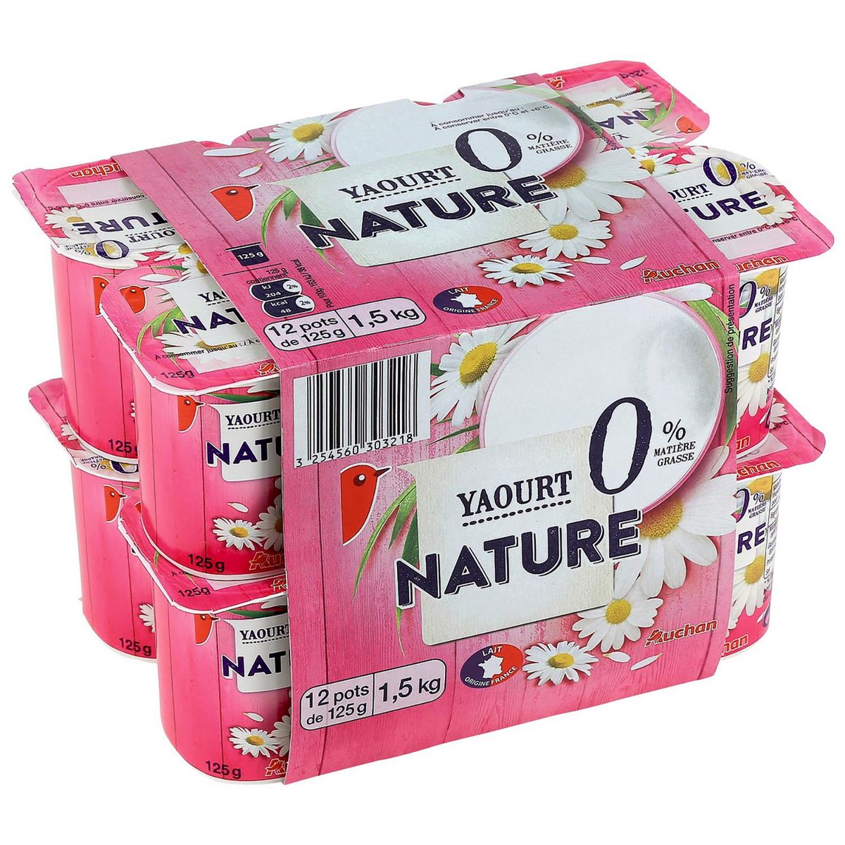 AUCHAN Yaourt nature allégé 0% MG 12x125g