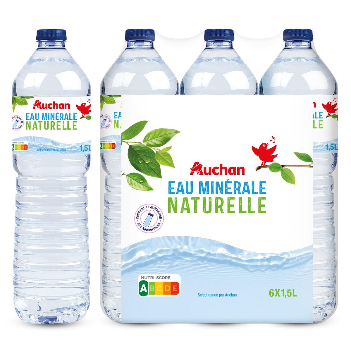 AUCHAN Eau minérale naturelle sources variables 6x1,5l